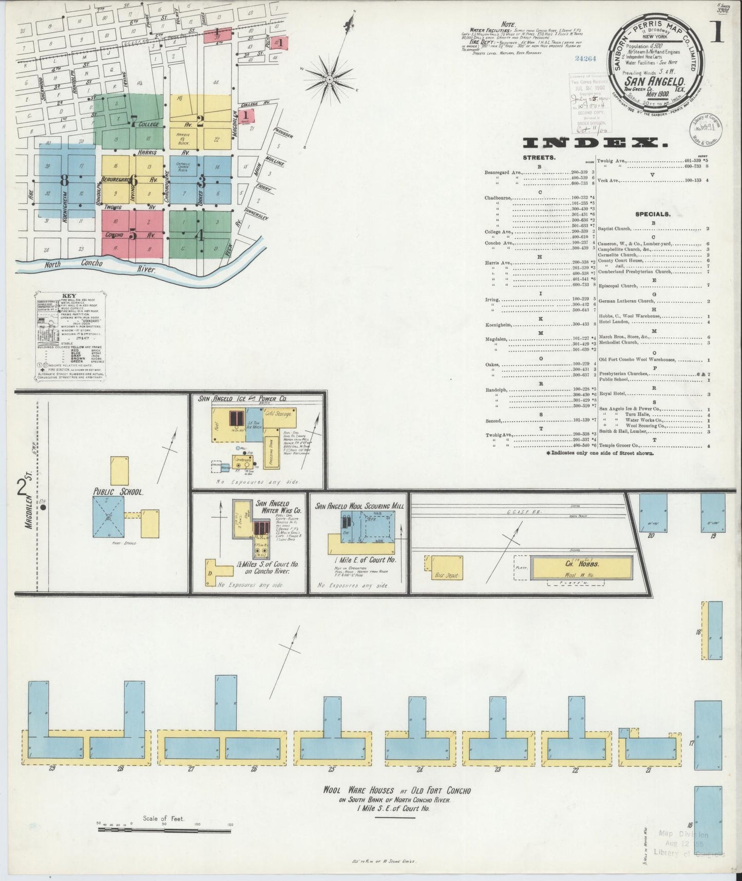 Sanborn Fire Insurance Map from San Angelo, Tom Green County, Texas. (1900) – Historic Sanborn Fire Insurance Map Print