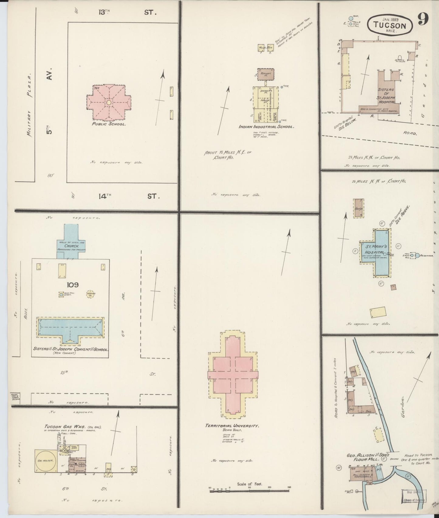 Sanborn Fire Insurance Map from Tucson, Pima County, Arizona (1889), Sheet #0009 - Complete Map Set gallery image, historic Sanborn map, vintage wall art, Arizona Arizona