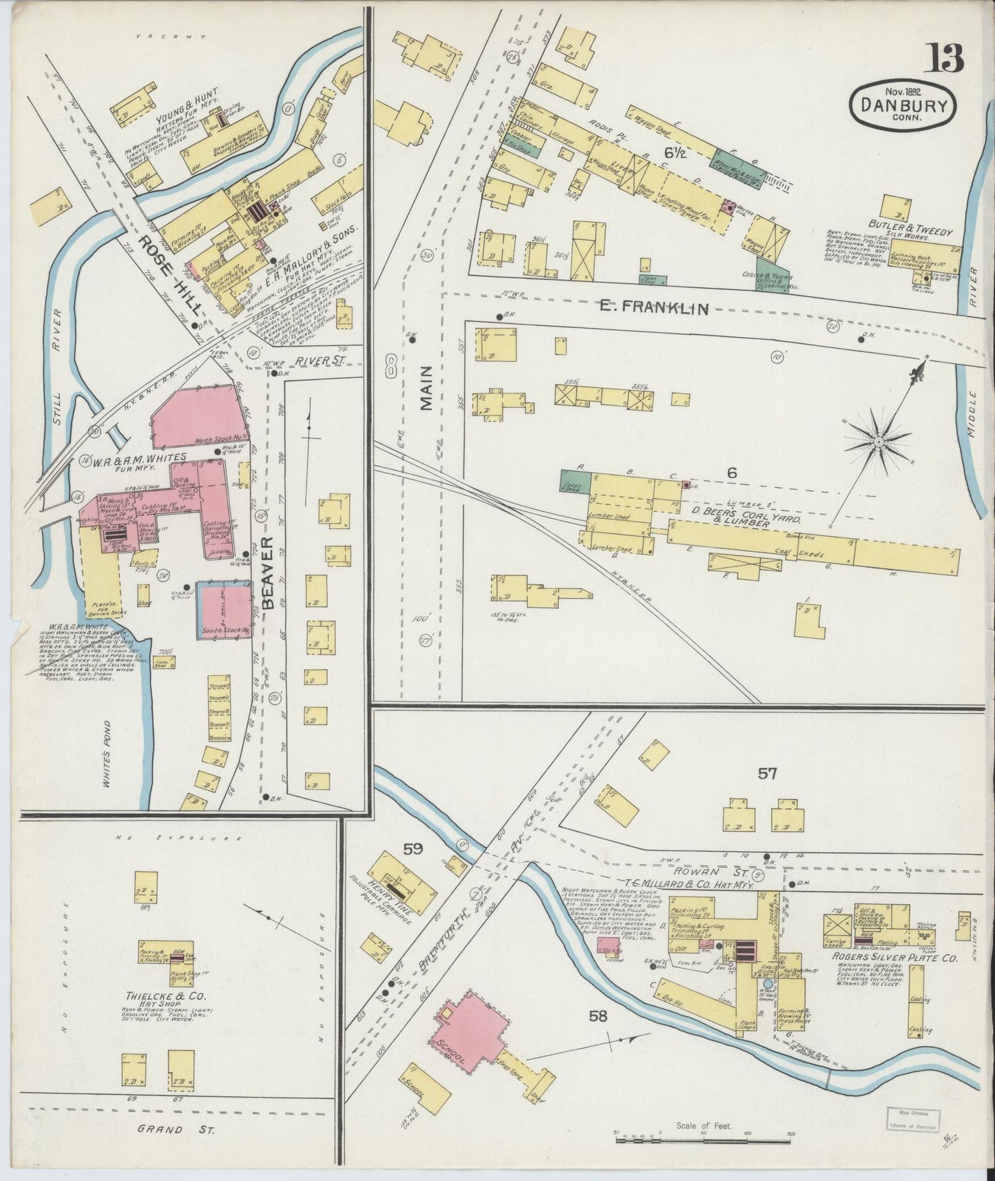 Sanborn Fire Insurance Map from Danbury, Fairfield County, Connecticut (1892), Sheet #0013 - Complete Map Set gallery image, historic Sanborn map, vintage wall art, Connecticut Connecticut