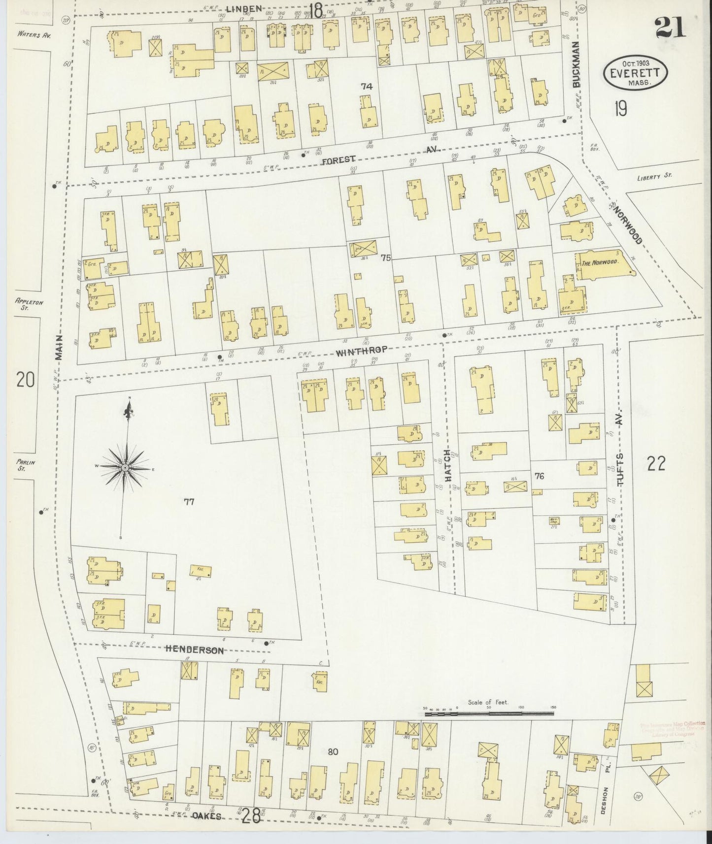 Sanborn Fire Insurance Map from Everett, Middlesex County, Massachusetts (1903), Sheet #0021 - Historic Sanborn Fire Insurance Map Print, vintage old map wall art, antique decor, genealogy gift, Massachusetts Massachusetts map