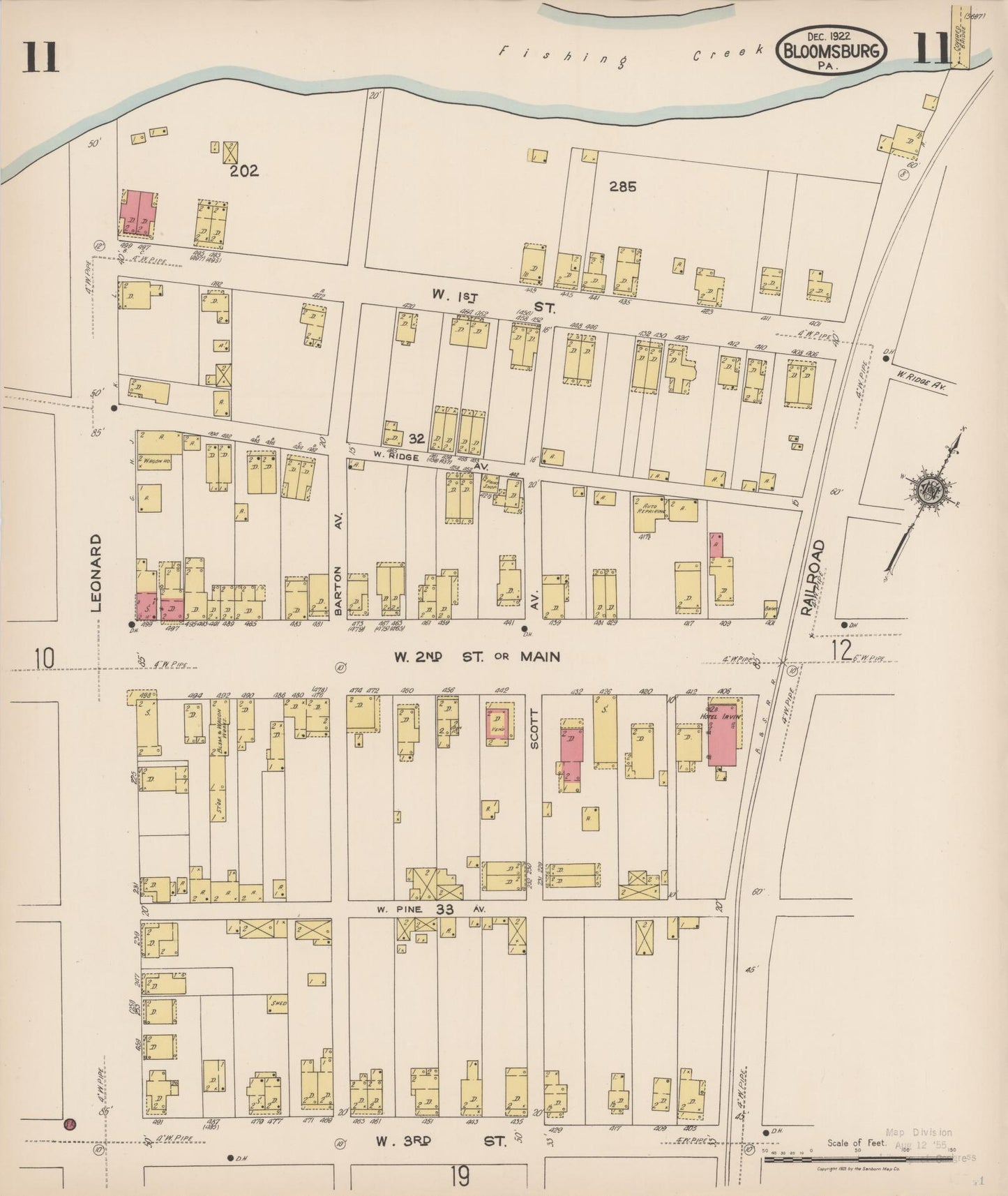 Sanborn Fire Insurance Map from Bloomsburg, Columbia County, Pennsylvania (1922), Sheet #0011 - Historic Sanborn Fire Insurance Map Print, vintage old map wall art, antique decor, genealogy gift, Pennsylvania Pennsylvania map