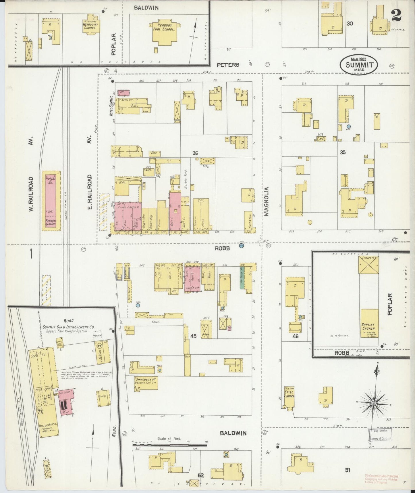 Sanborn Fire Insurance Map from Summit, Pike County, Mississippi (1902), Sheet #0002 - Complete Map Set gallery image, historic Sanborn map, vintage wall art, Mississippi Mississippi