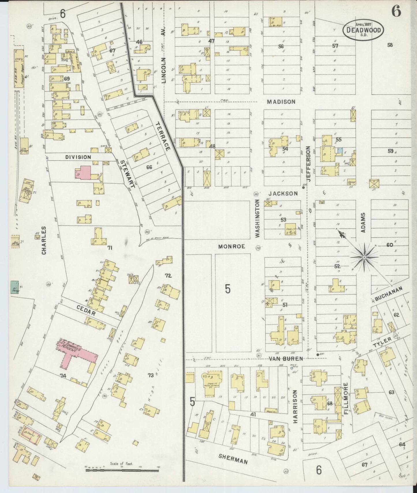 Sanborn Fire Insurance Map from Deadwood, Lawrence County, South Dakota (1897), Sheet #0006 - Complete Map Set gallery image, historic Sanborn map, vintage wall art, South Dakota South Dakota