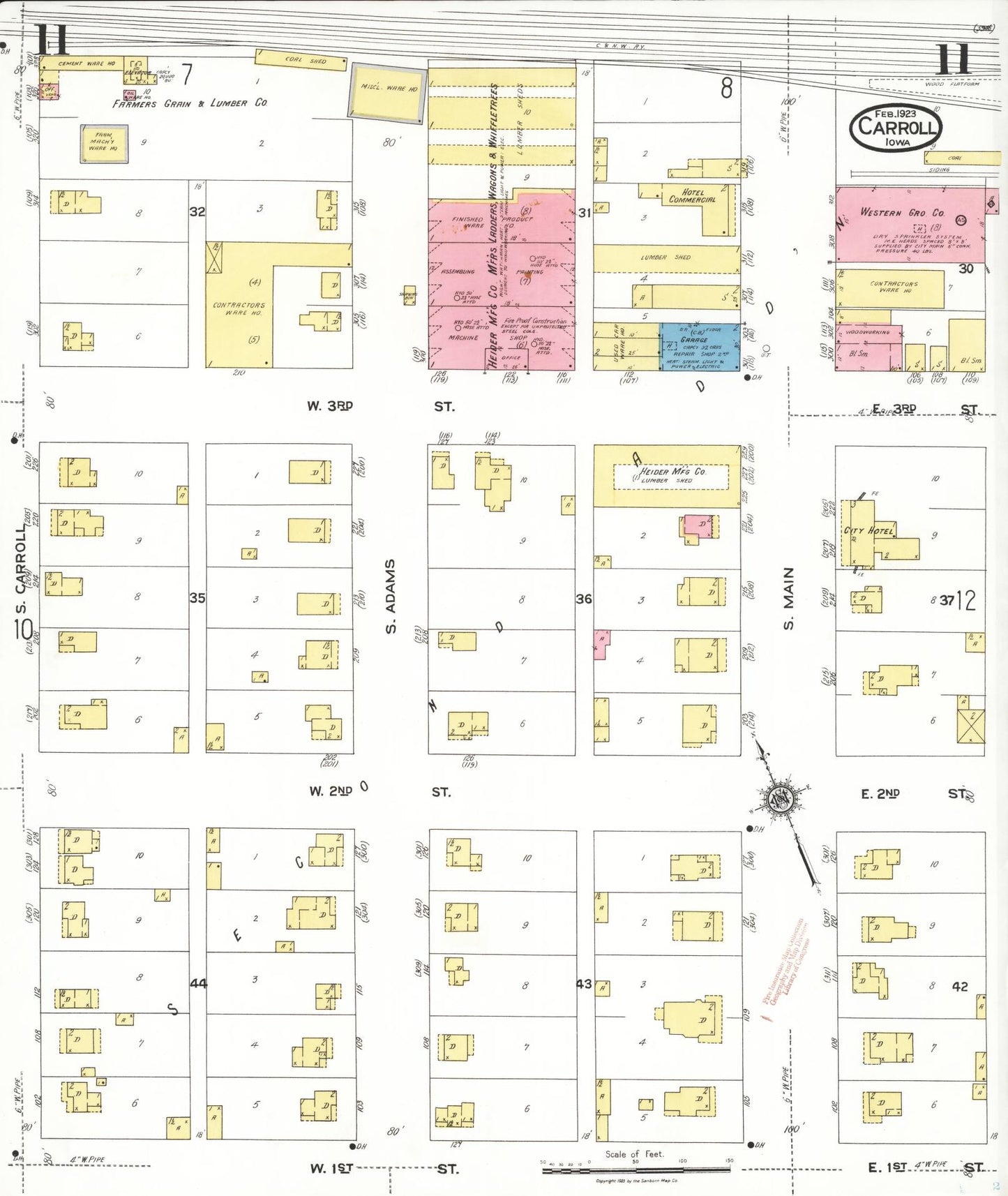 Sanborn Fire Insurance Map from Carroll, Carroll County, Iowa (1923), Sheet #0011 - Historic Sanborn Fire Insurance Map Print, vintage old map wall art