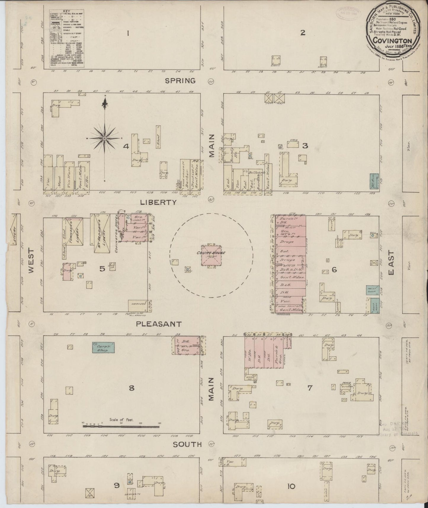 Sanborn Fire Insurance Map from Covington, Tipton County, Tennessee. (1886) – Historic Sanborn Fire Insurance Map Print