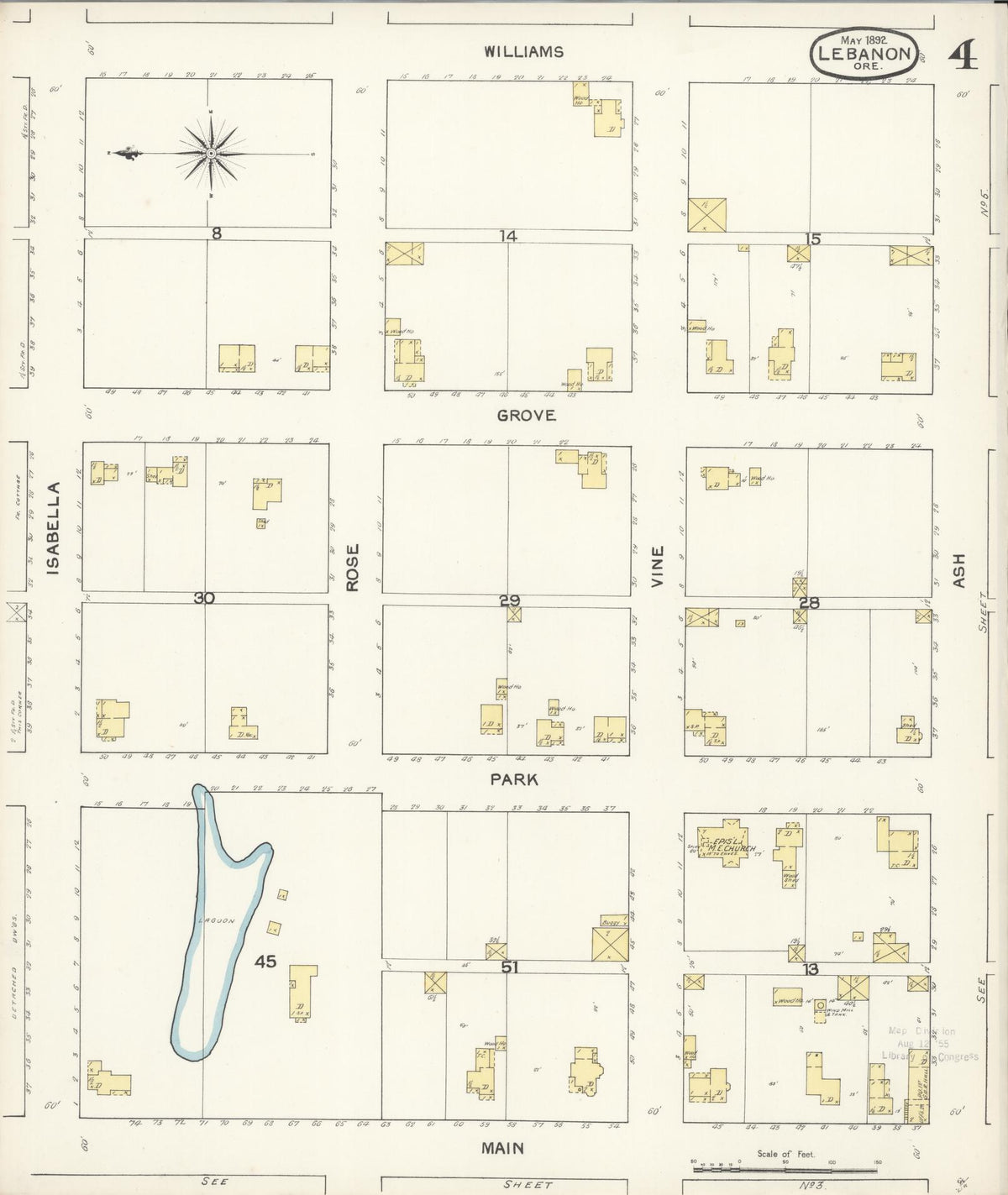 Sanborn Fire Insurance Map from Lebanon, Linn County, Oregon (1892), Sheet #0004 - Historic Sanborn Fire Insurance Map Print, vintage old map wall art, antique decor, genealogy gift, Oregon Oregon map