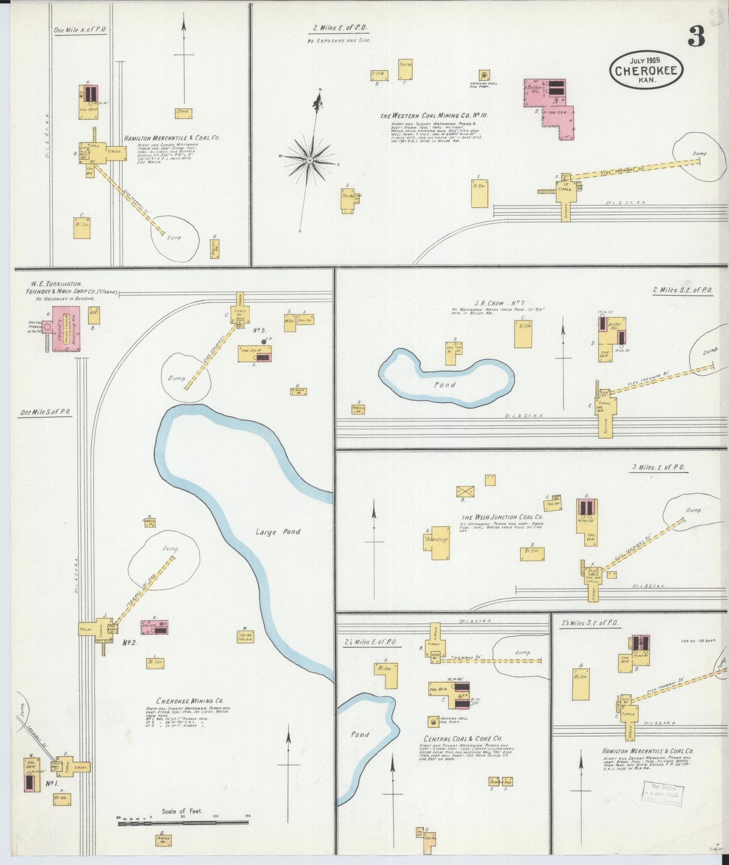Sanborn Fire Insurance Map from Cherokee, Crawford County, Kansas (1905), Sheet #0003 - Complete Map Set gallery image, historic Sanborn map, vintage wall art, Kansas Kansas