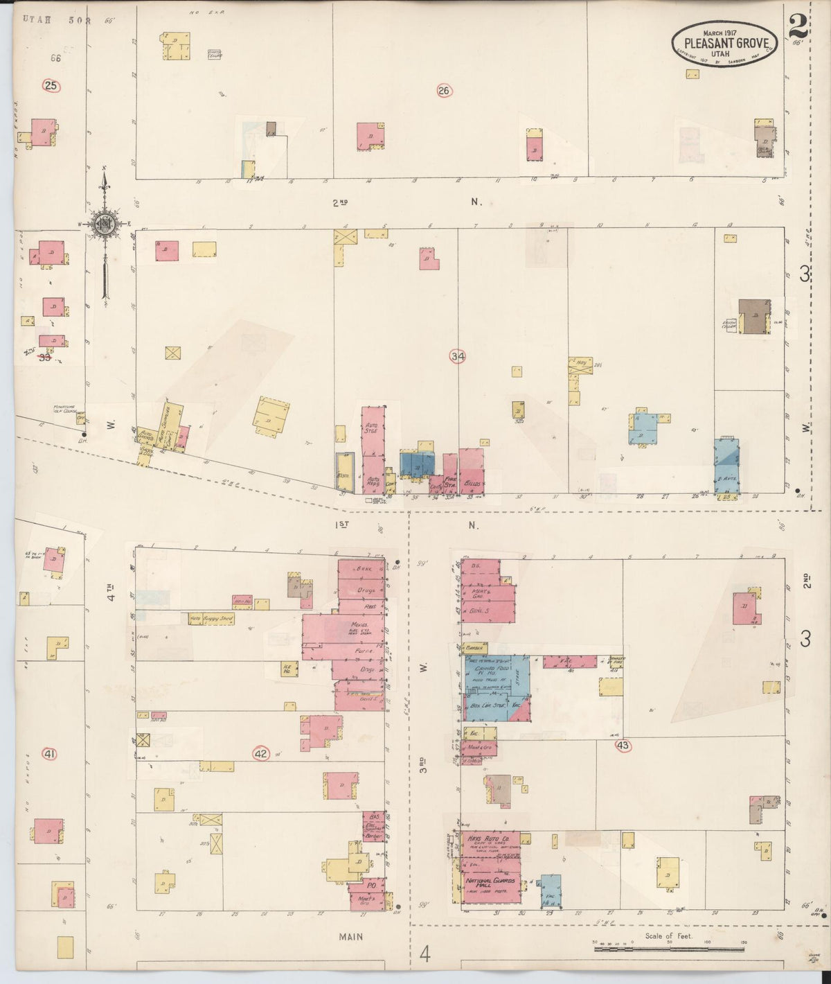 Sanborn Fire Insurance Map from Pleasant Grove, Utah County, Utah (1931), Sheet #0002 - Historic Sanborn Fire Insurance Map Print, vintage old map wall art, antique decor, genealogy gift, Pleasant Grove Utah map