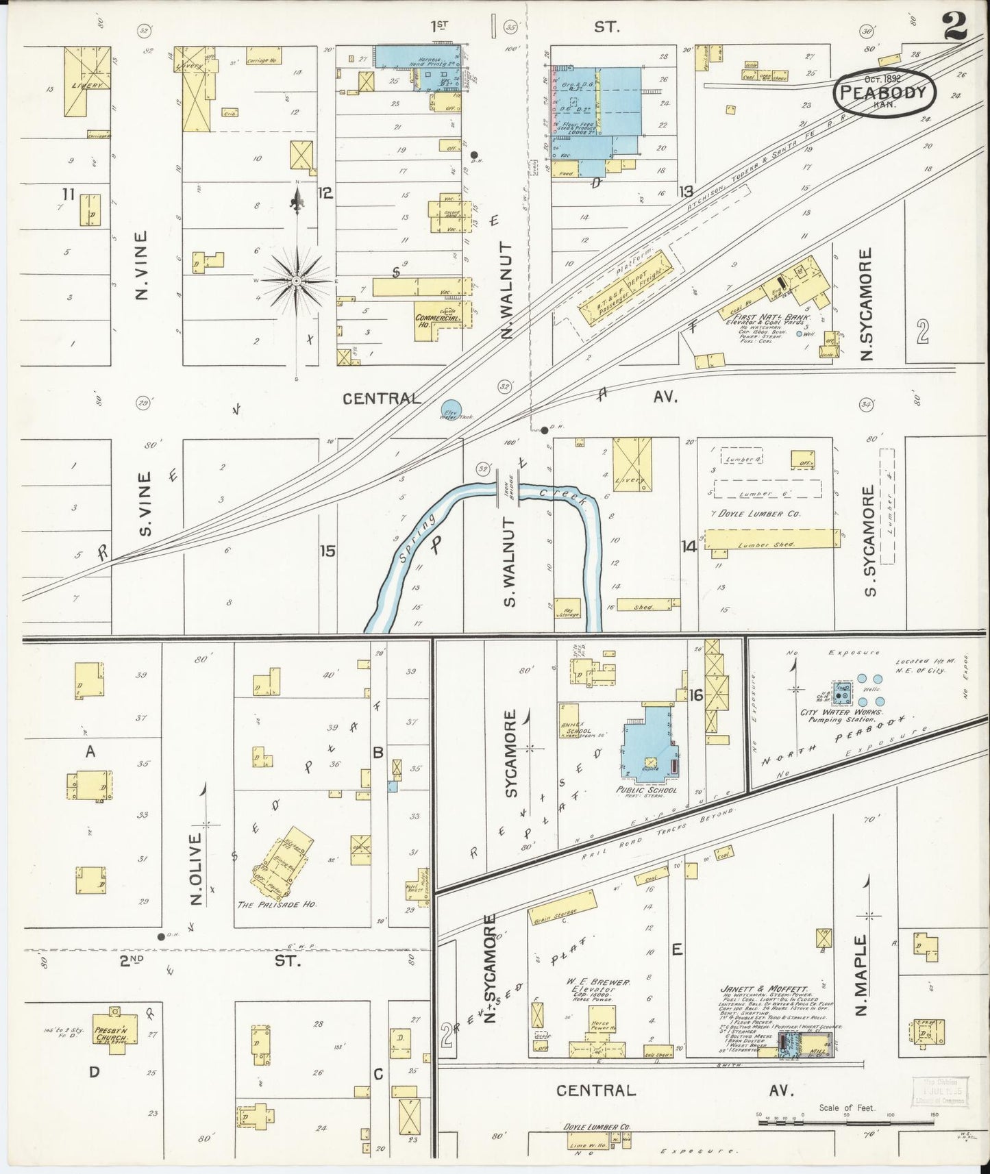 Sanborn Fire Insurance Map from Peabody, Marion County, Kansas (1892), Sheet #0002 - Complete Map Set gallery image, historic Sanborn map, vintage wall art, Kansas Kansas