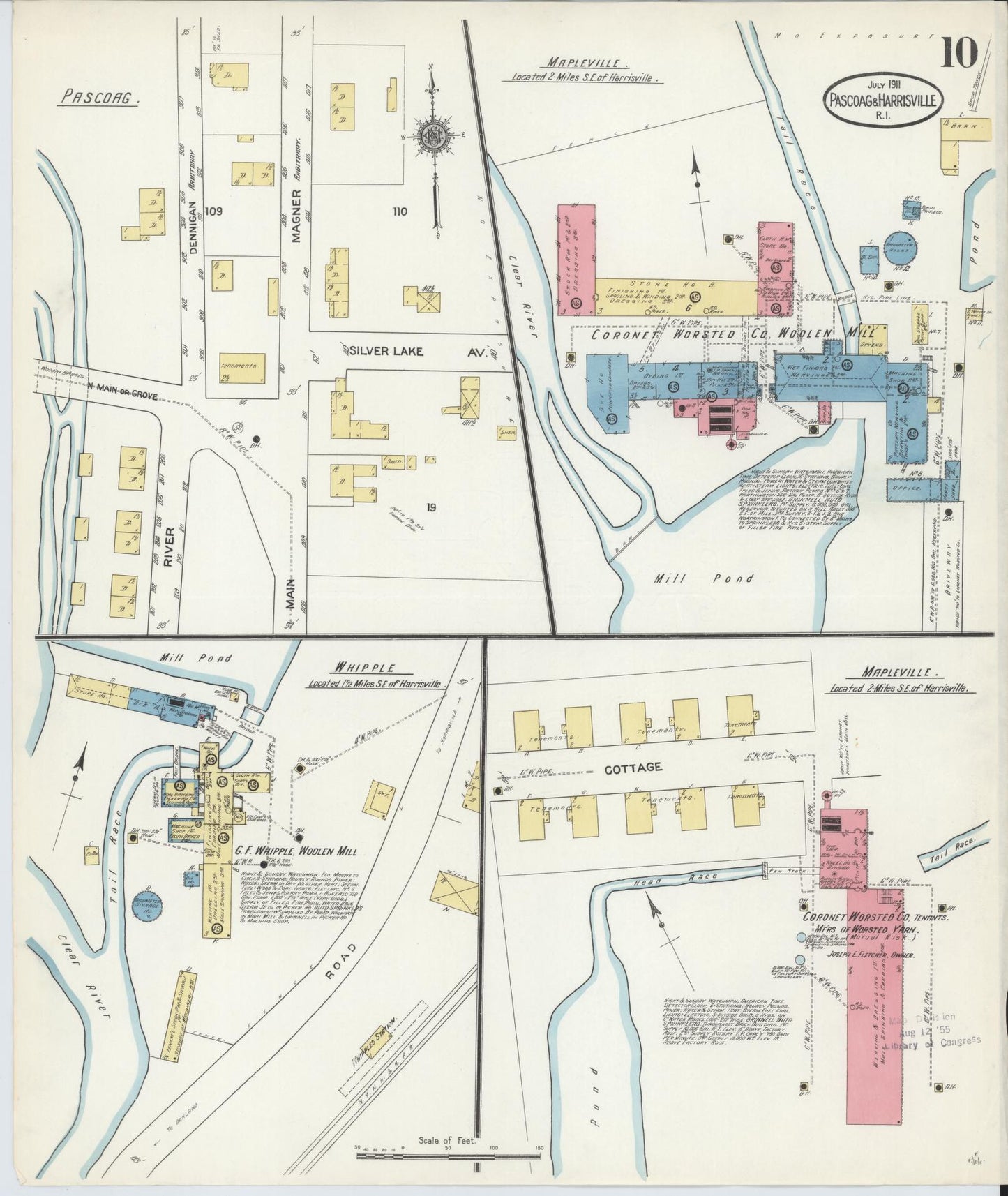 Sanborn Fire Insurance Map from Pascoag, Providence County, Rhode Island (1911), Sheet #0010 - Complete Map Set gallery image, historic Sanborn map, vintage wall art, Rhode Island Rhode Island