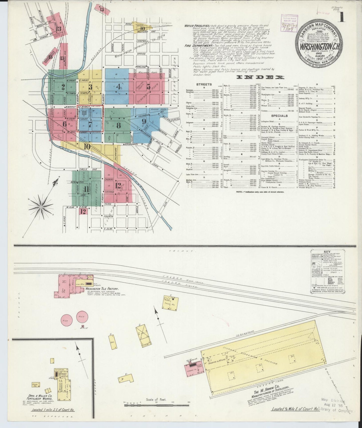 Sanborn Fire Insurance Map from Washington Court House, Fayette County, Ohio (1907), Sheet #0001 - Historic Sanborn Fire Insurance Map Print, vintage old map wall art, antique decor, genealogy gift, Ohio Ohio map