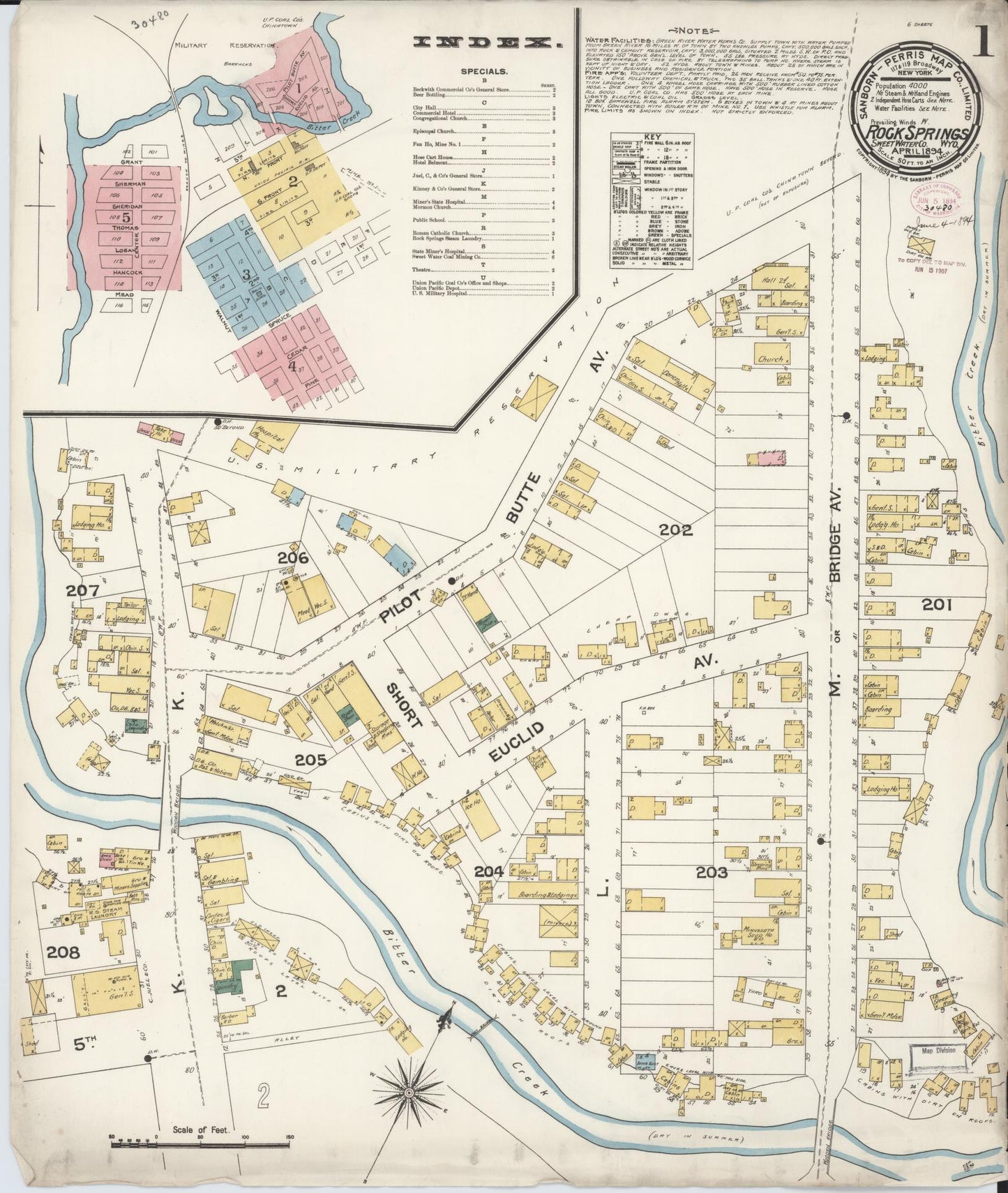 Sanborn Fire Insurance Map from Rock Springs, Sweetwater County, Wyoming. (1894) – Historic Sanborn Fire Insurance Map Print