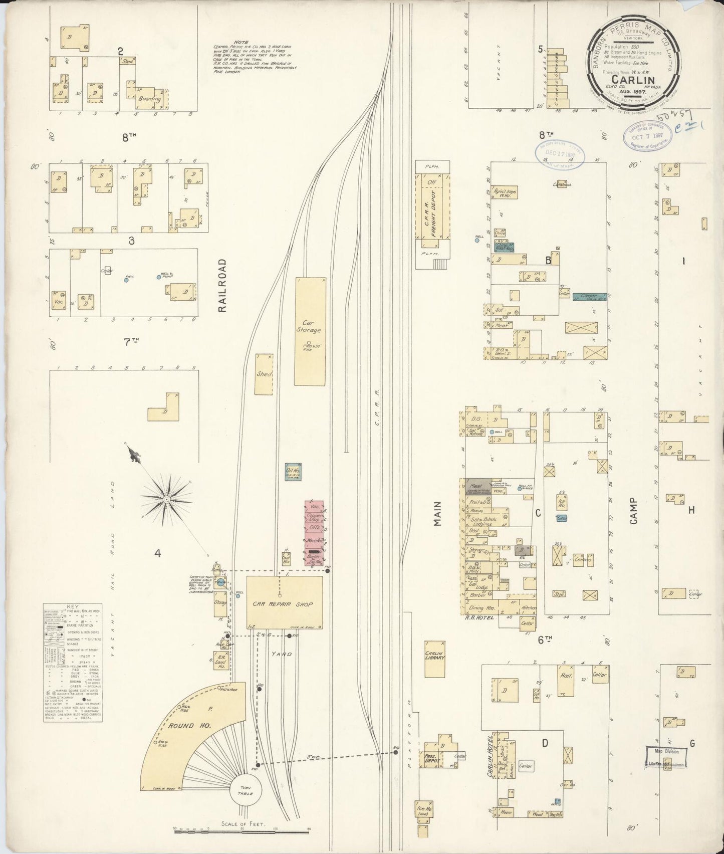Sanborn Fire Insurance Map from Carlin, Elko County, Nevada (1897), Sheet #0001 - Historic Sanborn Fire Insurance Map Print, vintage old map wall art, antique decor, genealogy gift, Nevada Nevada map