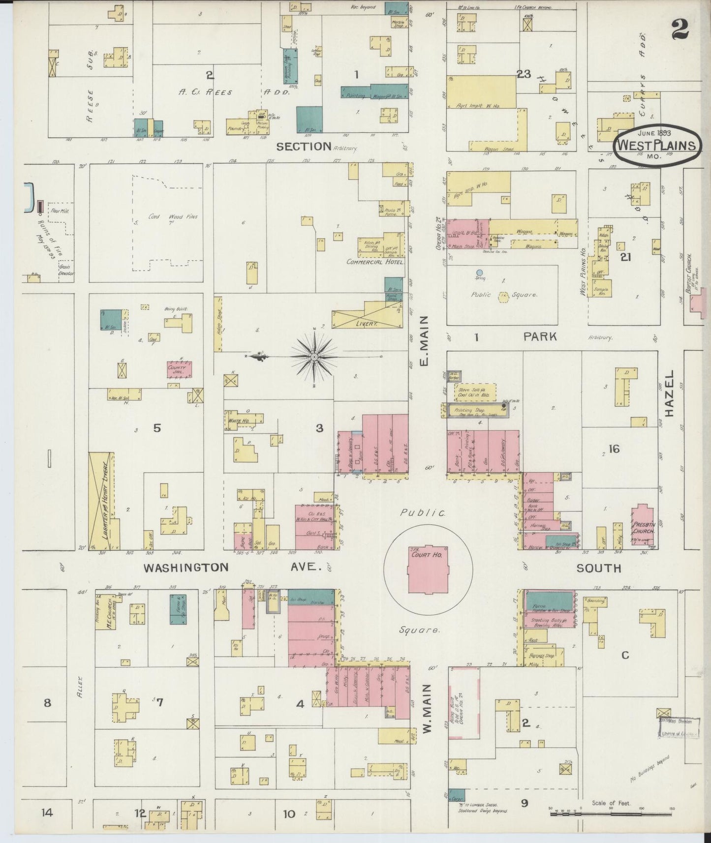 Sanborn Fire Insurance Map from West Plains, Howell County, Missouri (1893), Sheet #0002 - Complete Map Set gallery image, historic Sanborn map, vintage wall art, Missouri Missouri