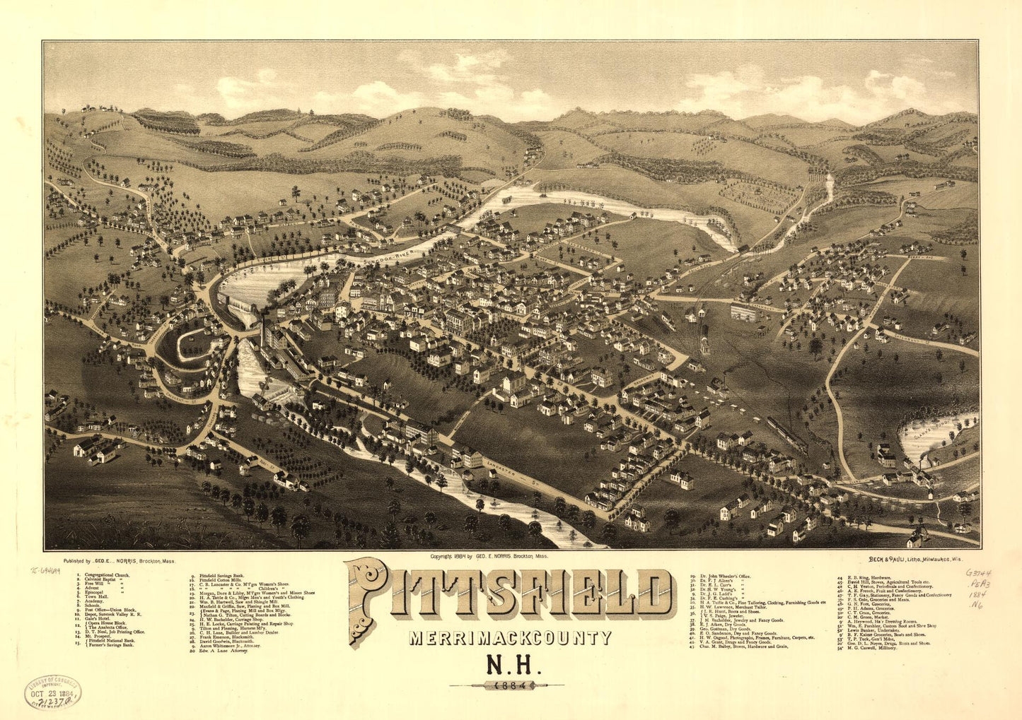 Pittsfield, Merrimackcounty, N.H. 1884. (1884) – Historic Bird’s-Eye View Panorama Print