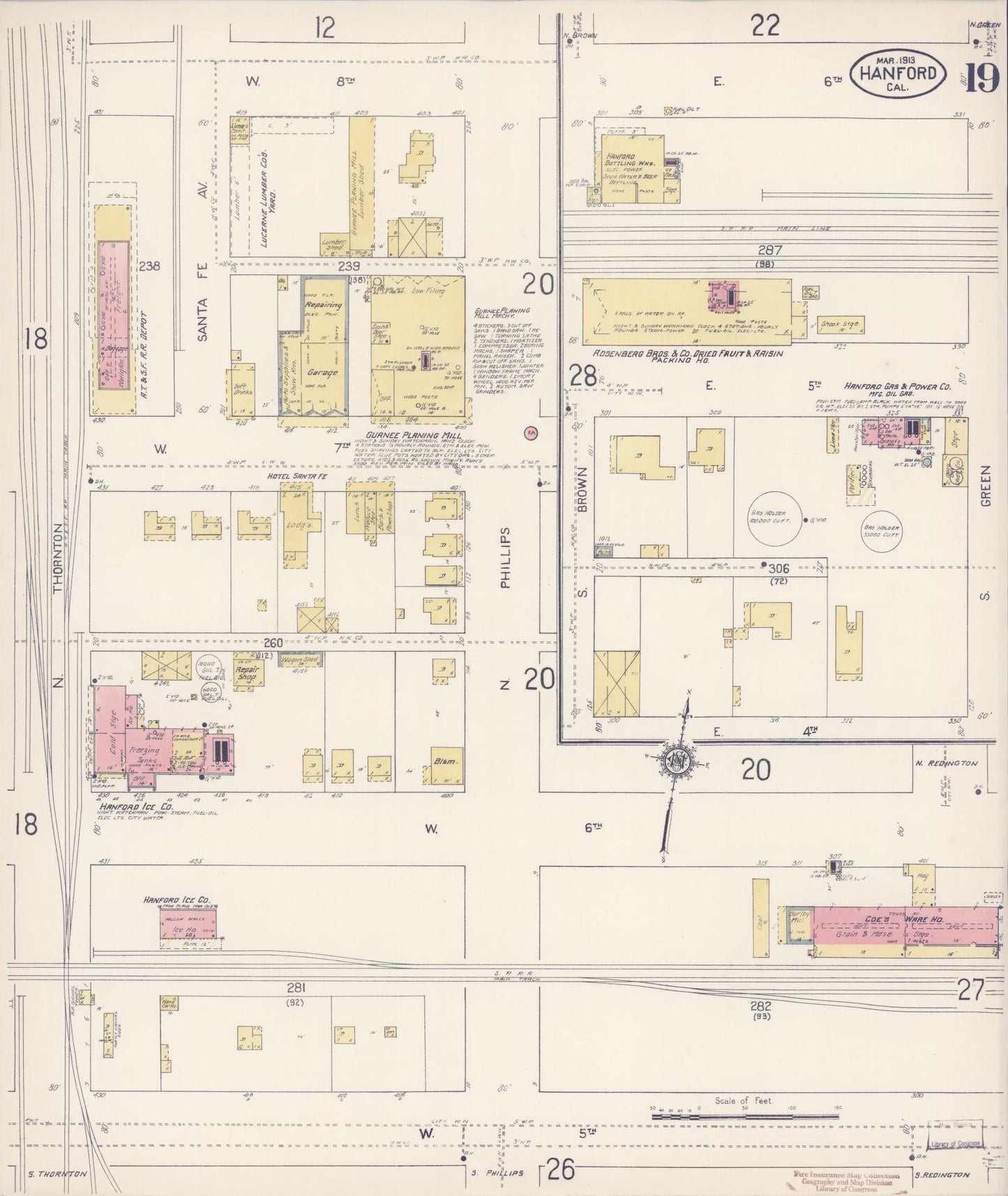 Sanborn Fire Insurance Map from Hanford, Kings County, California (1913), Sheet #0019 - Historic Sanborn Fire Insurance Map Print, vintage old map wall art, antique decor, genealogy gift, California California map