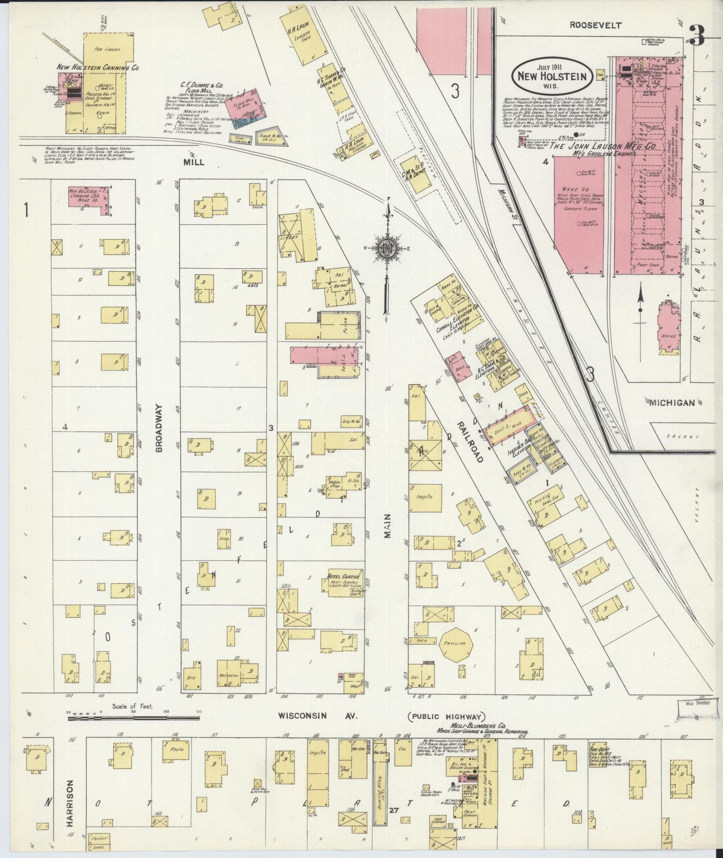 Sanborn Fire Insurance Map from New Holstein, Calumet County, Wisconsin (1911), Sheet #0003 - Complete Map Set gallery image, historic Sanborn map, vintage wall art, Wisconsin Wisconsin
