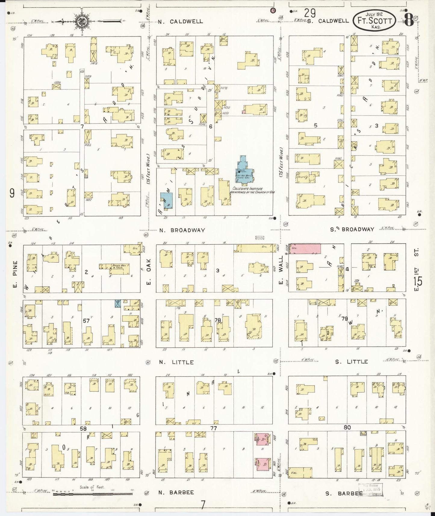Sanborn Fire Insurance Map from Fort Scott, Bourbon County, Kansas (1912), Sheet #0008 - Historic Sanborn Fire Insurance Map Print, vintage old map wall art, antique decor, genealogy gift, Kansas Kansas map