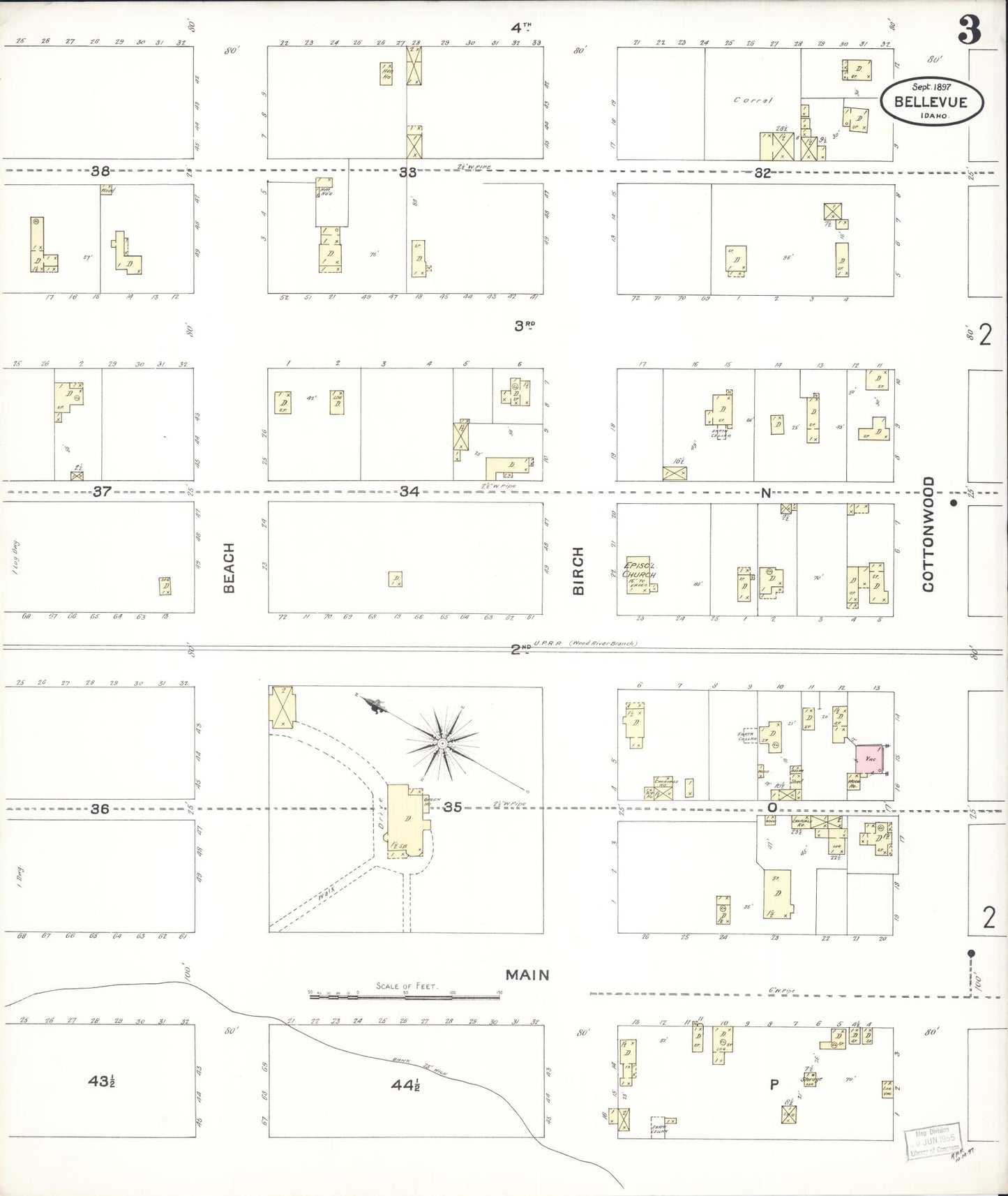Sanborn Fire Insurance Map from Bellevue, Blaine County, Idaho (1897), Sheet #0003 - Historic Sanborn Fire Insurance Map Print, vintage old map wall art, antique decor, genealogy gift, Idaho Idaho map
