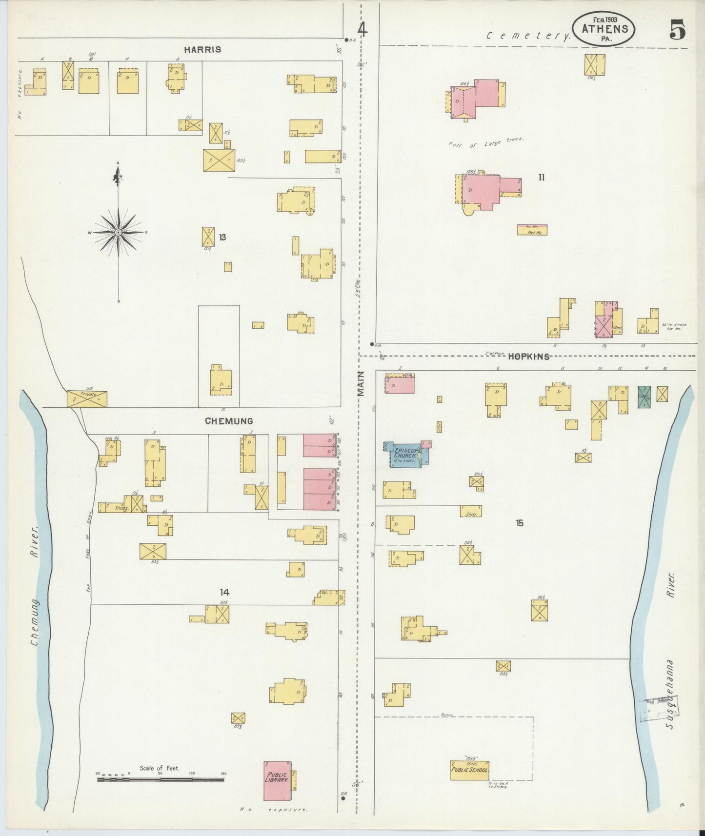 Sanborn Fire Insurance Map from Athens, Bradford County, Pennsylvania (1903), Sheet #0005 - Historic Sanborn Fire Insurance Map Print, vintage old map wall art, antique decor, genealogy gift, Pennsylvania Pennsylvania map