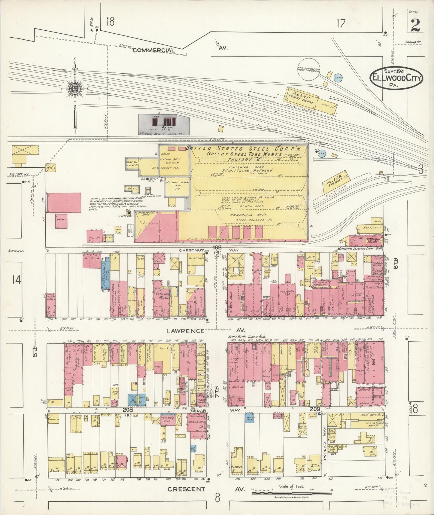 Sanborn Fire Insurance Map from Ellwood City, Lawrence County, Pennsylvania (1921), Sheet #0002 - Historic Sanborn Fire Insurance Map Print, vintage old map wall art, antique decor, genealogy gift, Pennsylvania Pennsylvania map