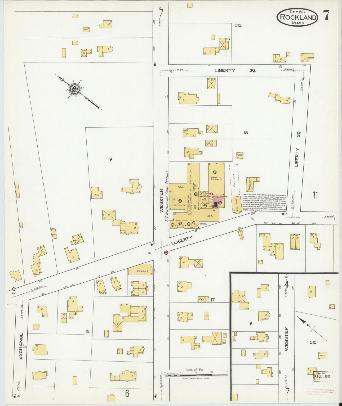 Sanborn Fire Insurance Map from Rockland, Plymouth County, Massachusetts (1917), Sheet #0007 - Historic Sanborn Fire Insurance Map Print, vintage old map wall art, antique decor, genealogy gift, Massachusetts Massachusetts map