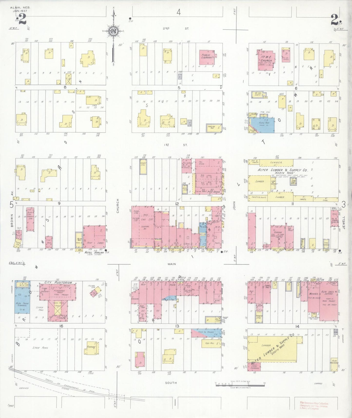 Sanborn Fire Insurance Map from Alma, Harlan County, Nebraska (1937), Sheet #0002 - Historic Sanborn Fire Insurance Map Print, vintage old map wall art, antique decor, genealogy gift, Nebraska Nebraska map