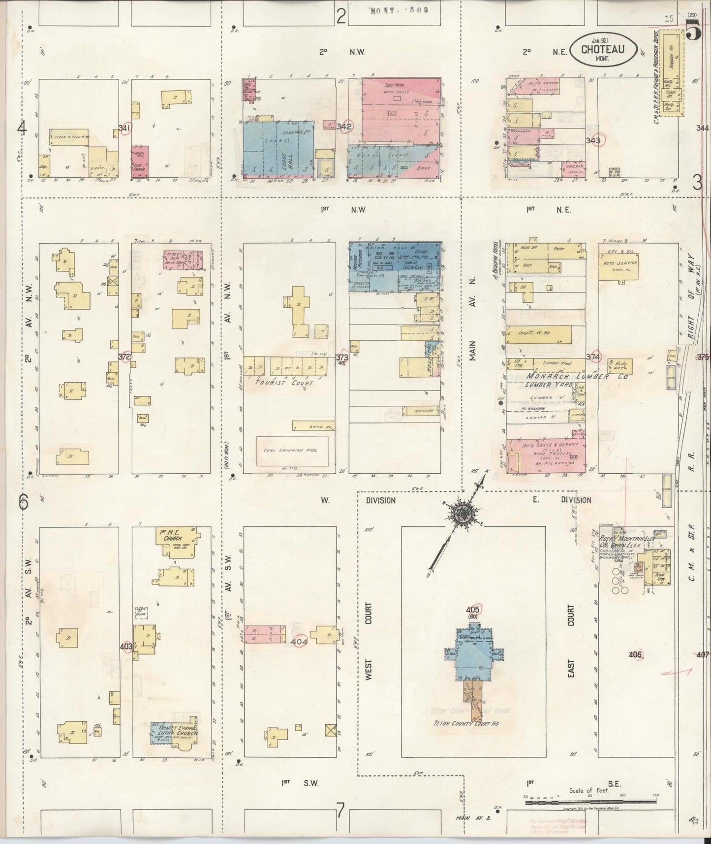 Sanborn Fire Insurance Map from Choteau, Teton County, Montana (1943), Sheet #0005 - Historic Sanborn Fire Insurance Map Print, vintage old map wall art, antique decor, genealogy gift, Montana Montana map