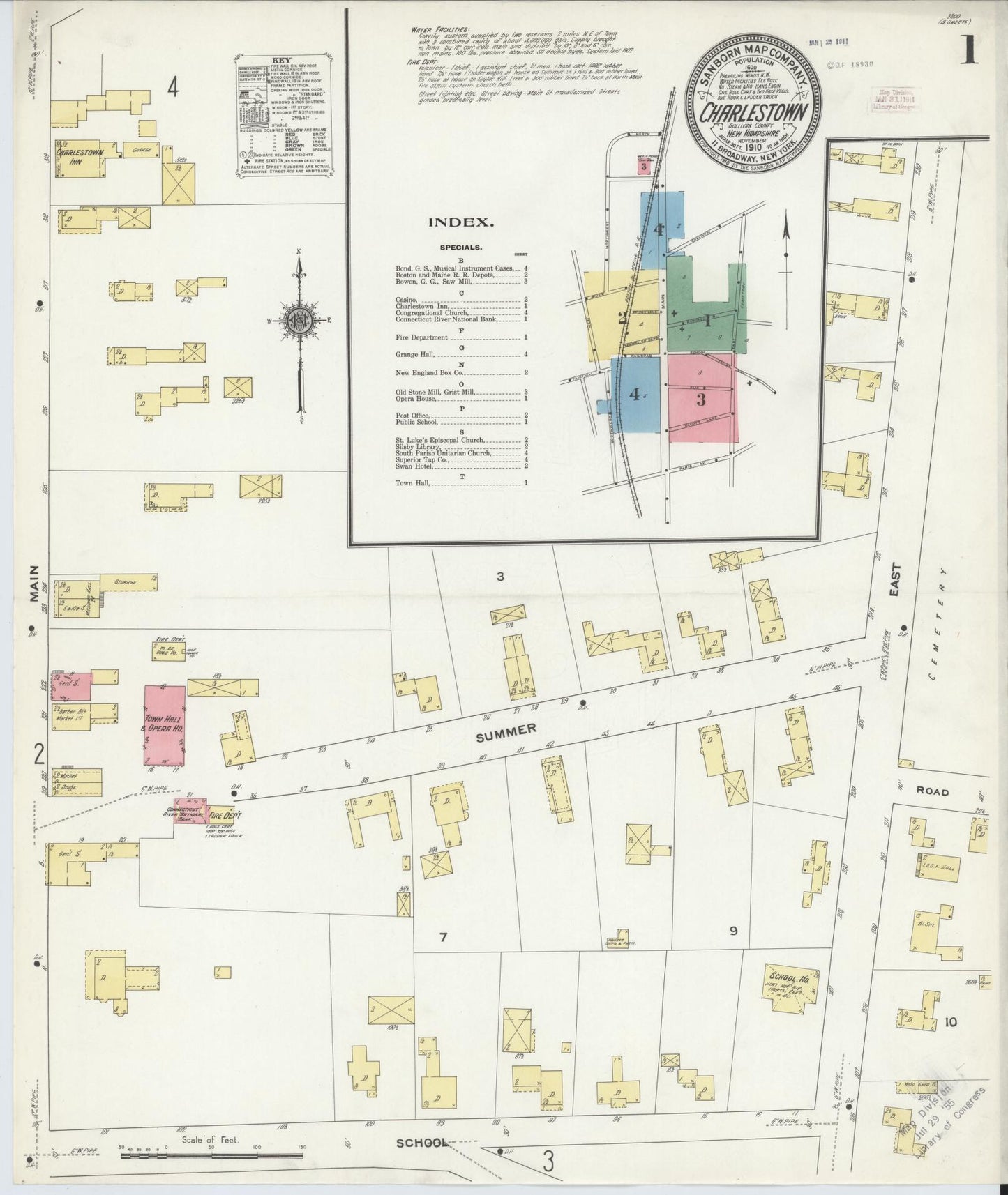 Sanborn Fire Insurance Map from Charlestown, Sullivan County, New Hampshire. (1910) – Historic Sanborn Fire Insurance Map Print