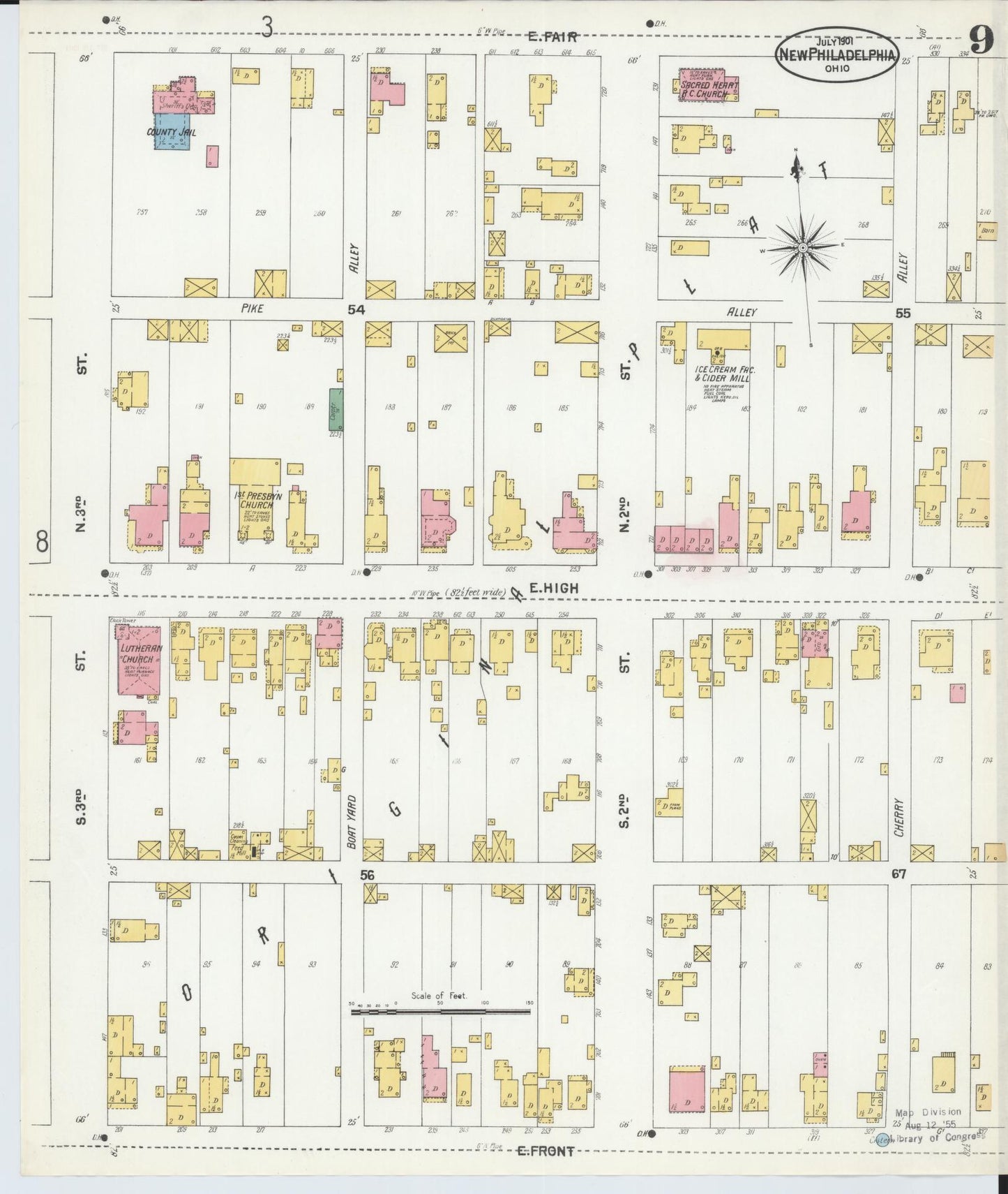 Sanborn Fire Insurance Map from New Philadelphia, Tuscarawas County, Ohio (1901), Sheet #0009 - Historic Sanborn Fire Insurance Map Print, vintage old map wall art, antique decor, genealogy gift, Ohio Ohio map