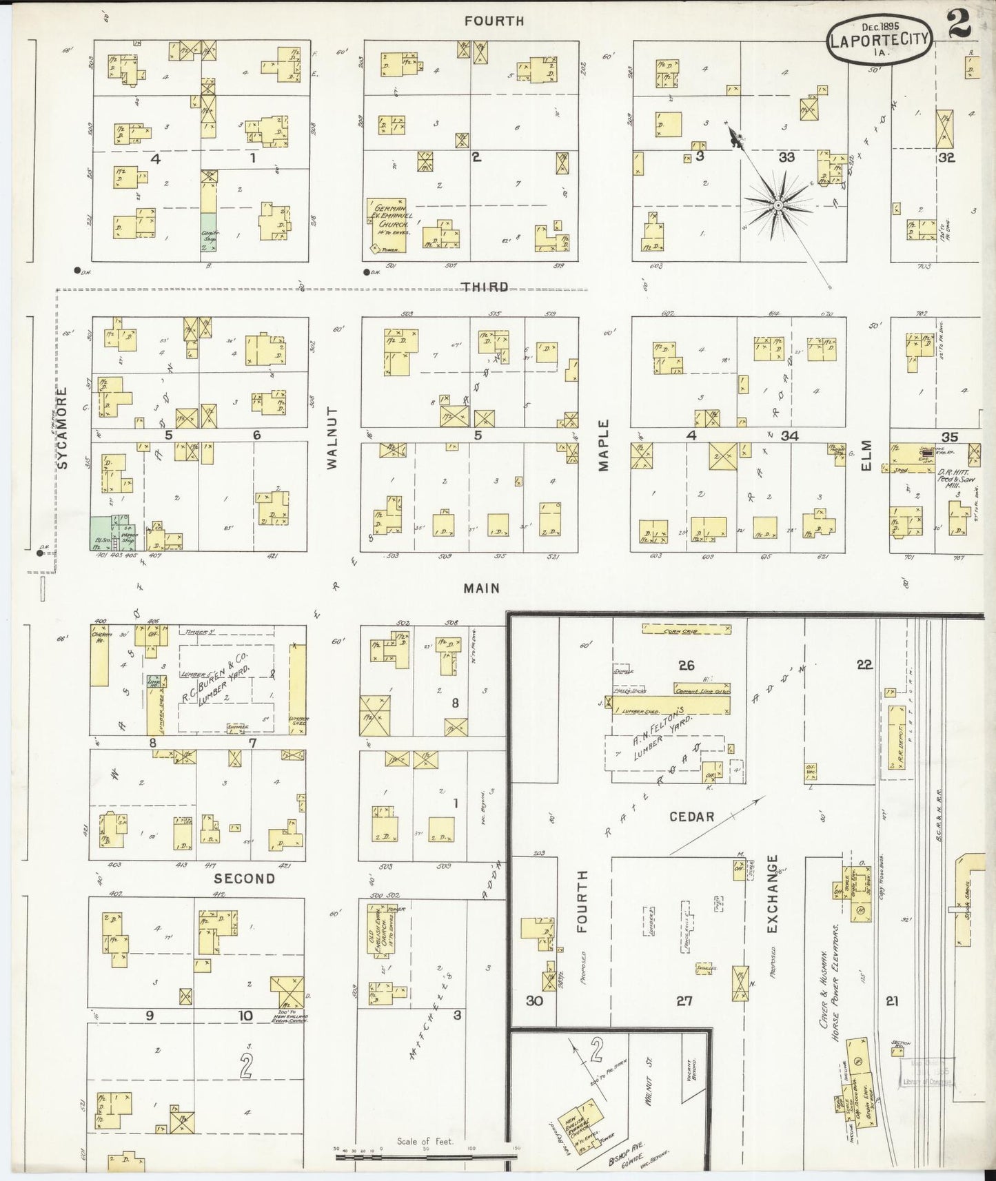 Sanborn Fire Insurance Map from La Porte City, Black Hawk County, Iowa (1895), Sheet #0002 - Historic Sanborn Fire Insurance Map Print, vintage old map wall art