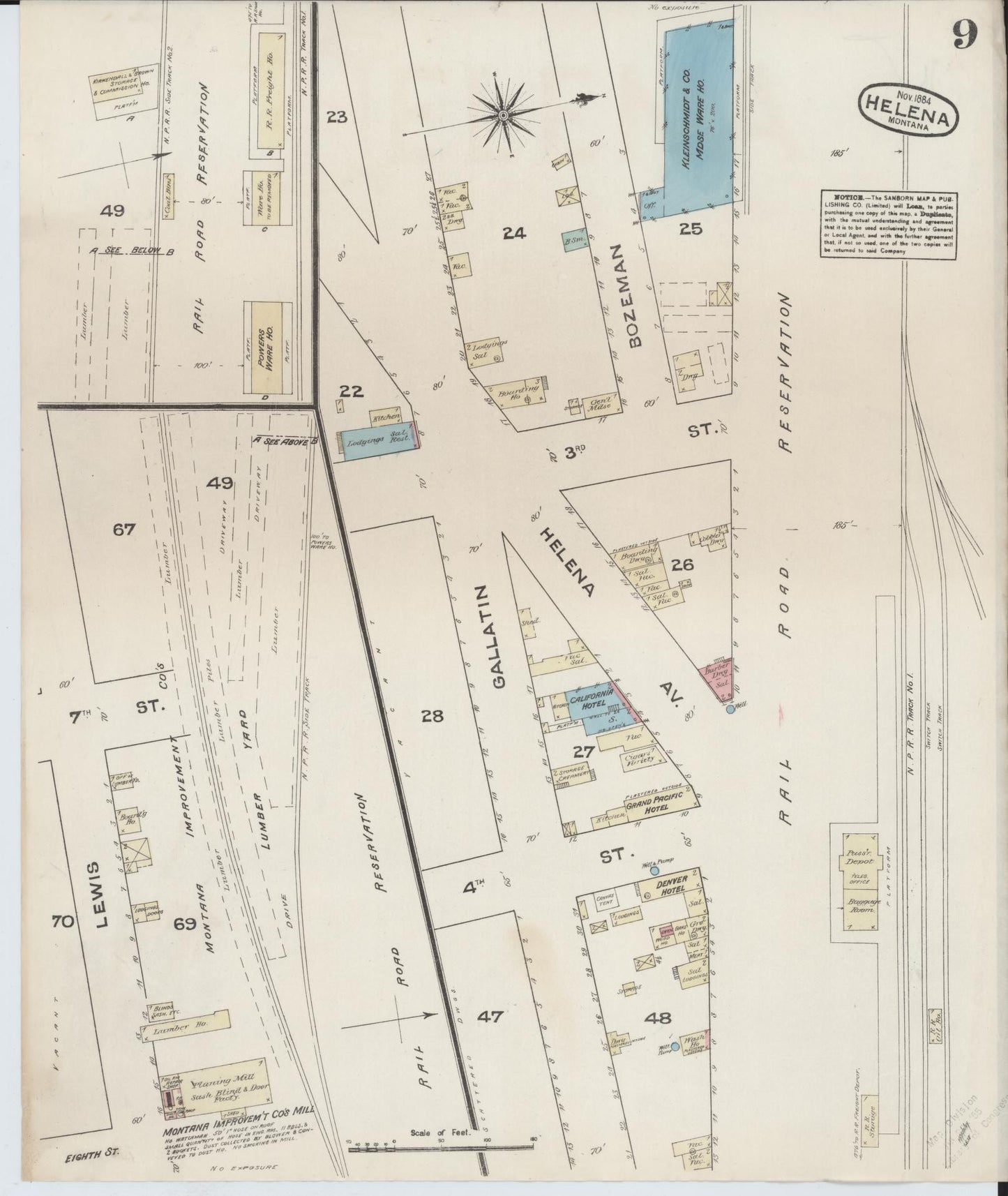 Sanborn Fire Insurance Map from Helena, Lewis and Clark County, Montana (1884), Sheet #0009 - Complete Map Set gallery image, historic Sanborn map, vintage wall art, Montana Montana