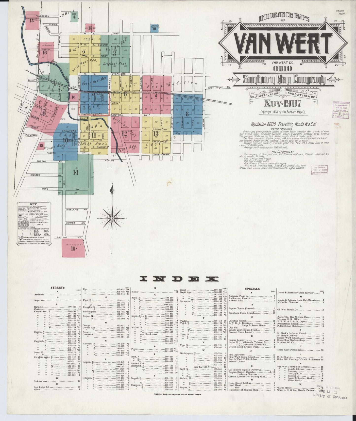 Sanborn Fire Insurance Map from Van Wert, Van Wert County, Ohio (1907), Sheet #0001 - Historic Sanborn Fire Insurance Map Print, vintage old map wall art, antique decor, genealogy gift, Ohio Ohio map
