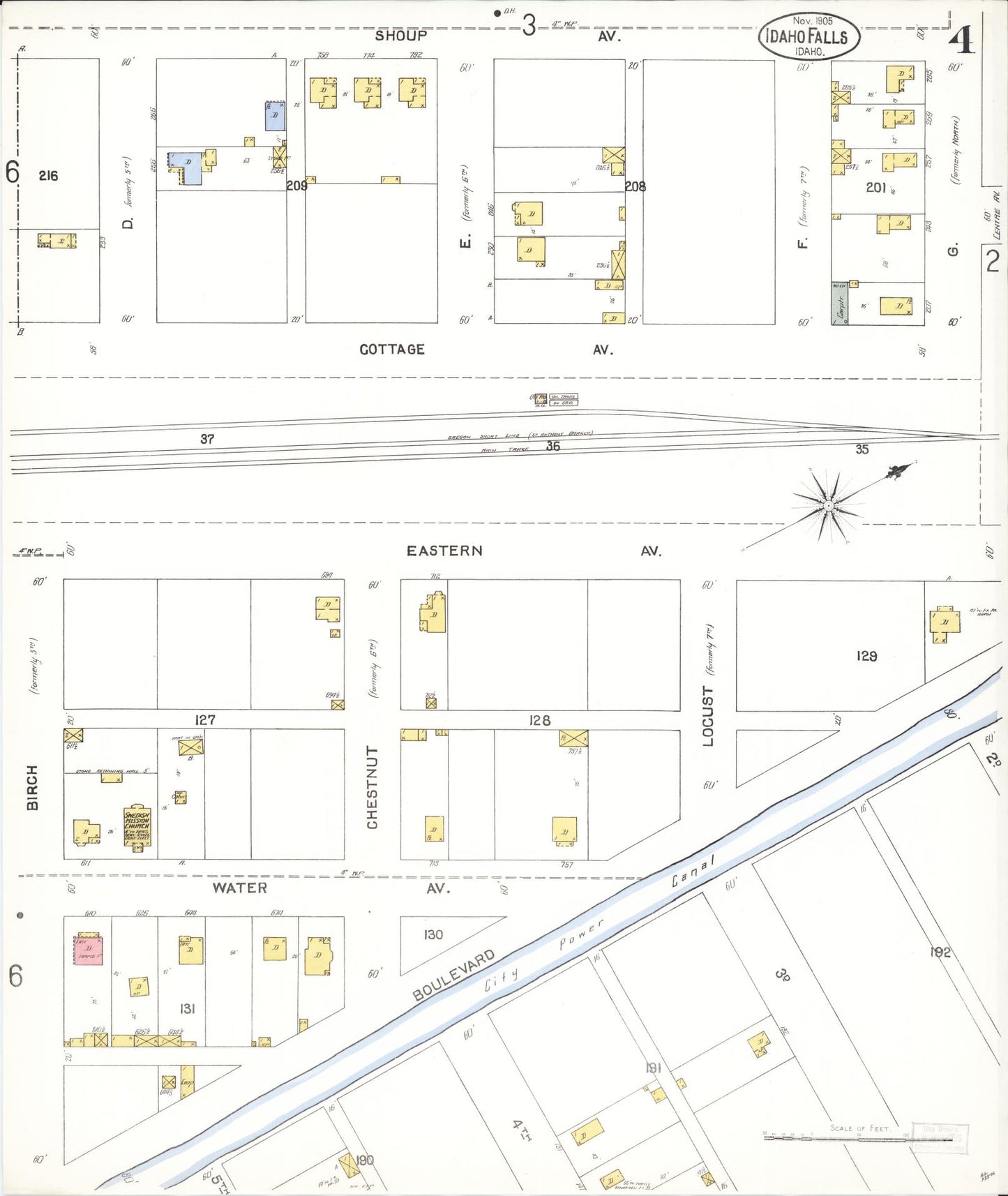 Sanborn Fire Insurance Map from Idaho Falls, Bonneville County, Idaho (1905), Sheet #0004 - Historic Sanborn Fire Insurance Map Print, vintage old map wall art, antique decor, genealogy gift, Idaho Idaho map