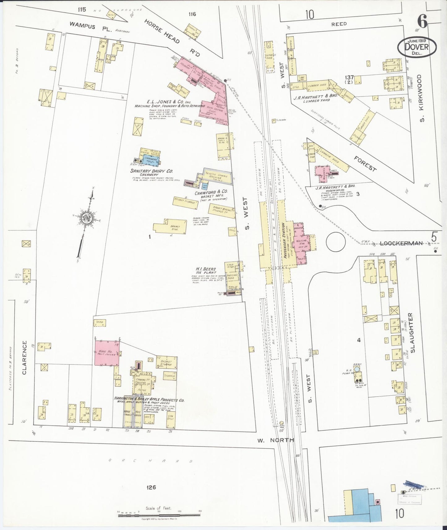 Sanborn Fire Insurance Map from Dover, Kent County, Delaware (1919), Sheet #0006 - Historic Sanborn Fire Insurance Map Print, vintage old map wall art, antique decor, genealogy gift, Delaware Delaware map