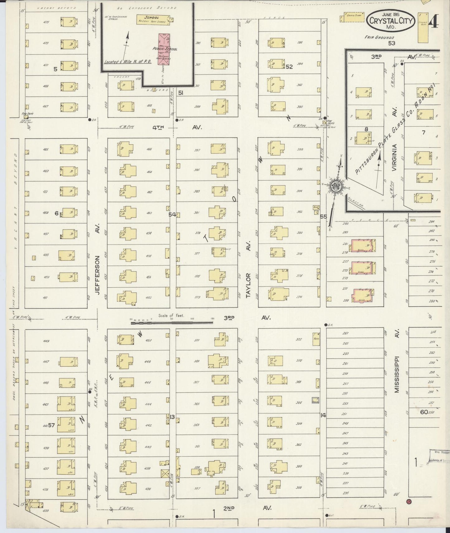 Sanborn Fire Insurance Map from Crystal City, Jefferson County, Missouri (1915), Sheet #0004 - Historic Sanborn Fire Insurance Map Print, vintage old map wall art, antique decor, genealogy gift, Missouri Missouri map