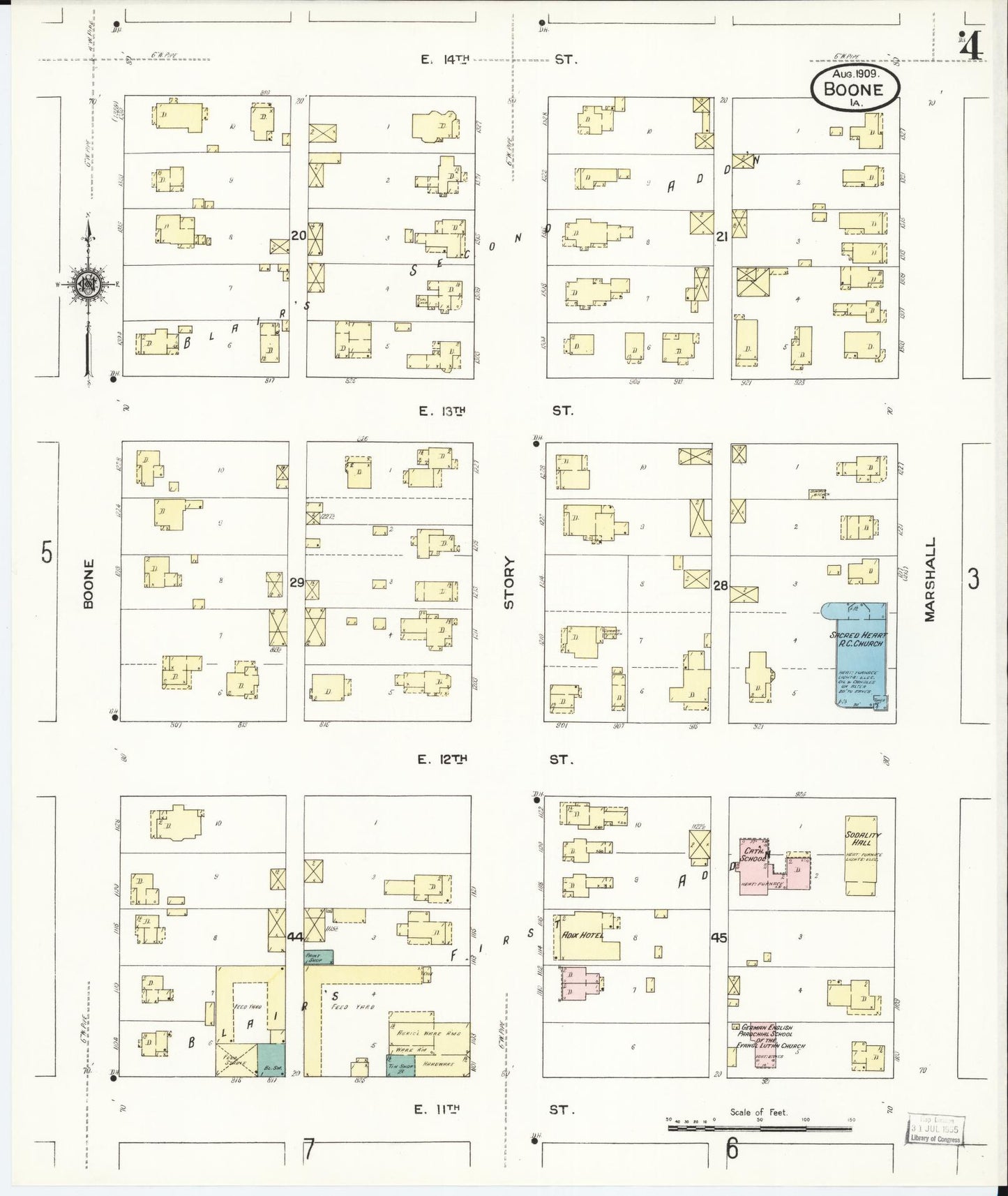 Sanborn Fire Insurance Map from Boone, Boone County, Iowa (1909), Sheet #0004 - Historic Sanborn Fire Insurance Map Print, vintage old map wall art