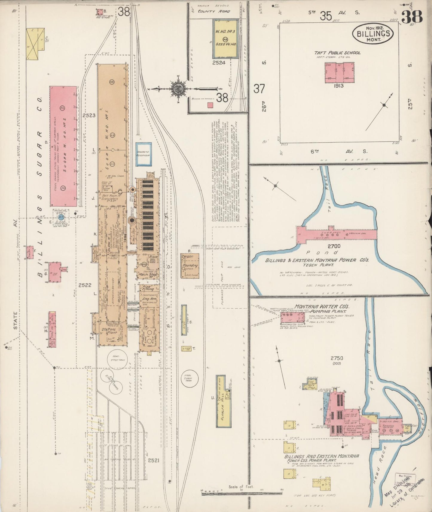 Sanborn Fire Insurance Map from Billings, Yellowstone County, Montana (1912), Sheet #0038 - Historic Sanborn Fire Insurance Map Print, vintage old map wall art, antique decor, genealogy gift, Montana Montana map