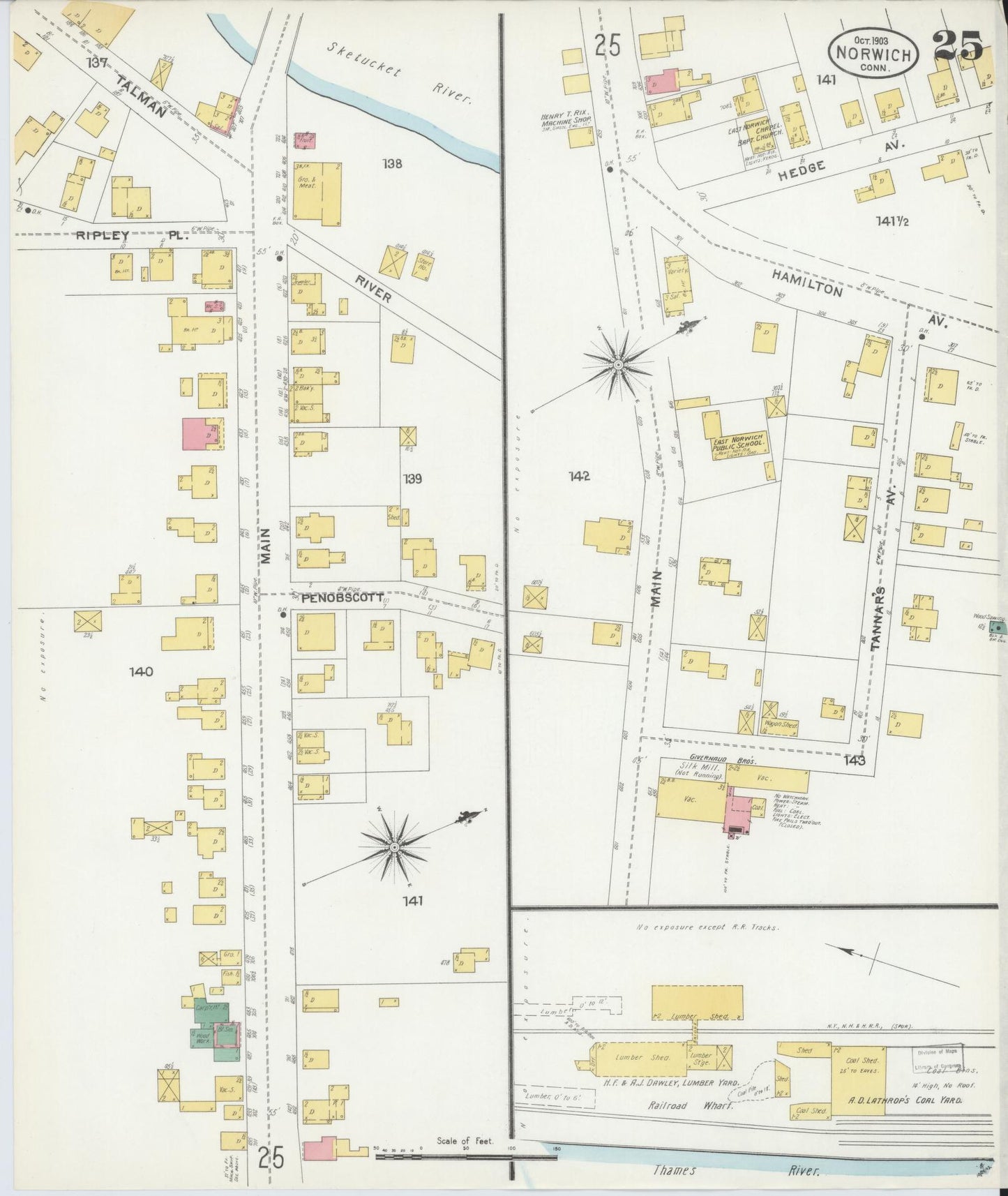 Sanborn Fire Insurance Map from Norwich, New London County, Connecticut (1903), Sheet #0025 - Historic Sanborn Fire Insurance Map Print, vintage old map wall art, antique decor, genealogy gift, Connecticut Connecticut map