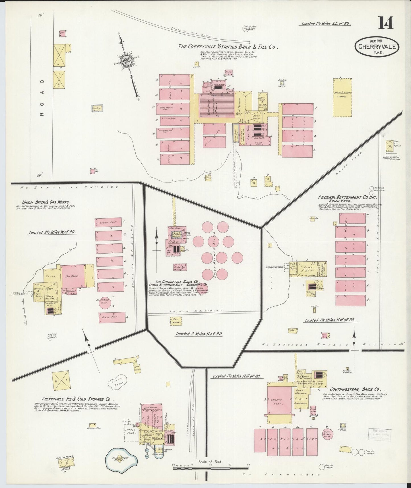 Sanborn Fire Insurance Map from Cherryvale, Montgomery County, Kansas (1911), Sheet #0014 - Historic Sanborn Fire Insurance Map Print, vintage old map wall art, antique decor, genealogy gift, Kansas Kansas map