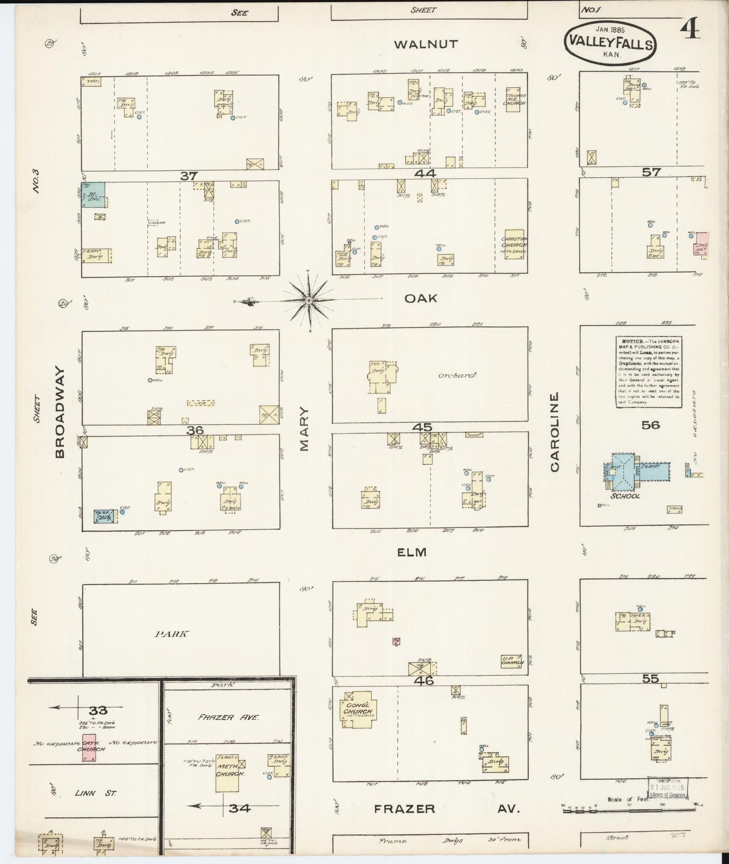 Sanborn Fire Insurance Map from Valley Falls, Jefferson County, Kansas (1885), Sheet #0004 - Historic Sanborn Fire Insurance Map Print, vintage old map wall art, antique decor, genealogy gift, Kansas Kansas map
