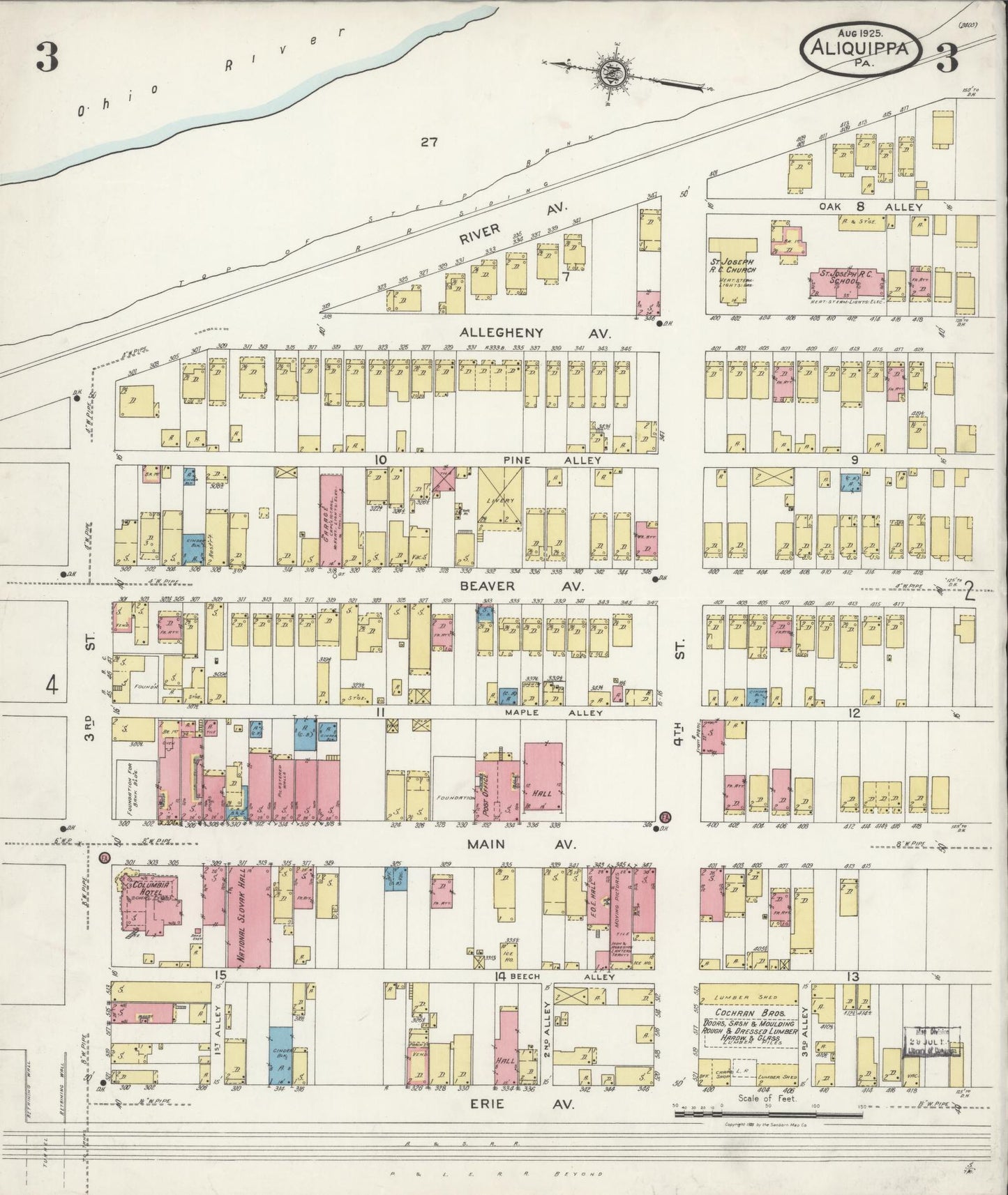 Sanborn Fire Insurance Map from Aliquippa, Beaver County, Pennsylvania (1925), Sheet #0003 - Historic Sanborn Fire Insurance Map Print, vintage old map wall art, antique decor, genealogy gift, Pennsylvania Pennsylvania map