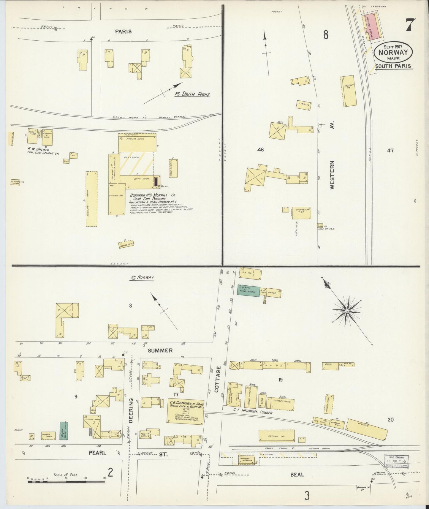 Sanborn Fire Insurance Map from Norway, Oxford County, Maine (1907), Sheet #0007 - Historic Sanborn Fire Insurance Map Print, vintage old map wall art, antique decor, genealogy gift, Maine Maine map