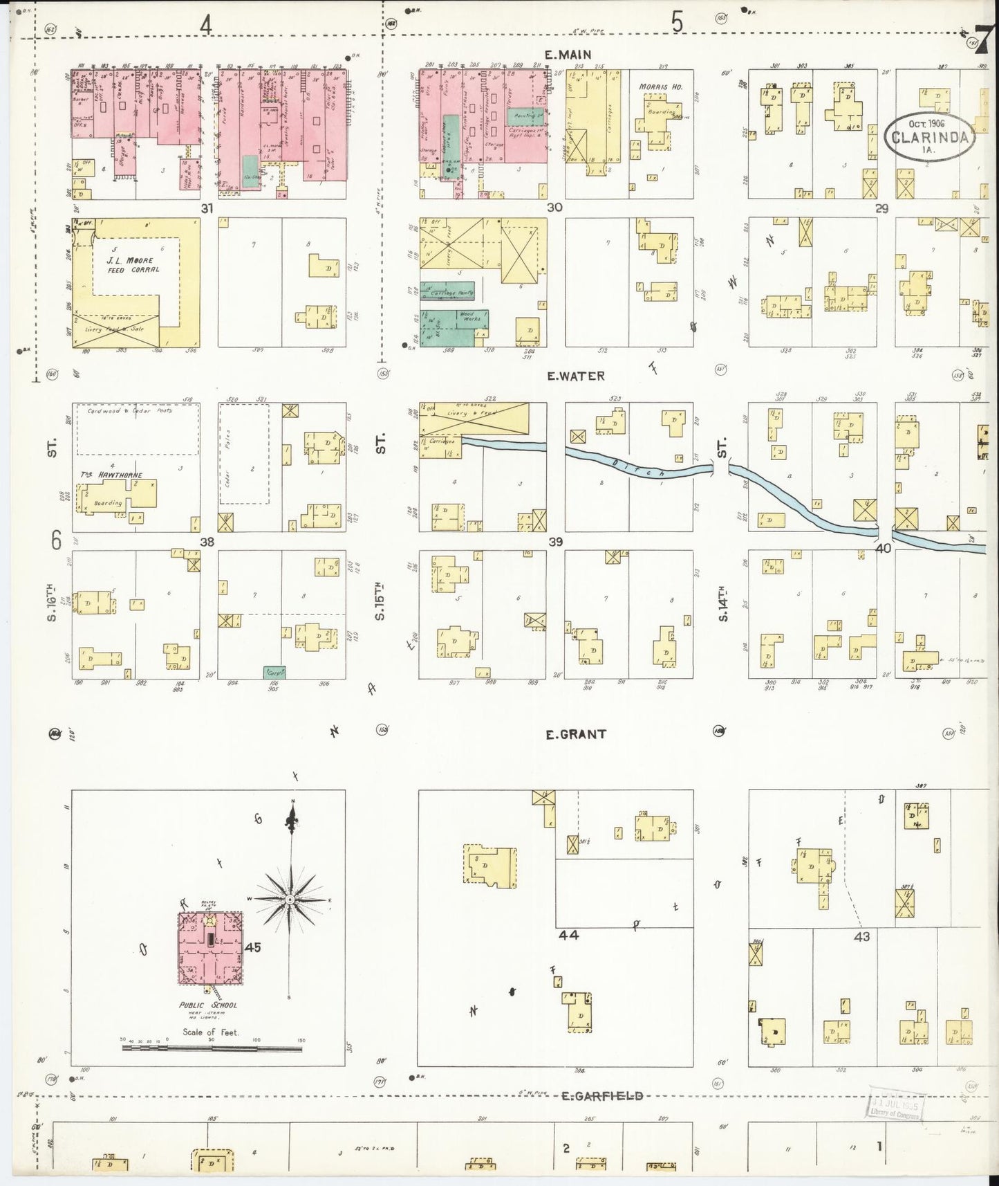 Sanborn Fire Insurance Map from Clarinda, Page County, Iowa (1906), Sheet #0007 - Historic Sanborn Fire Insurance Map Print, vintage old map wall art