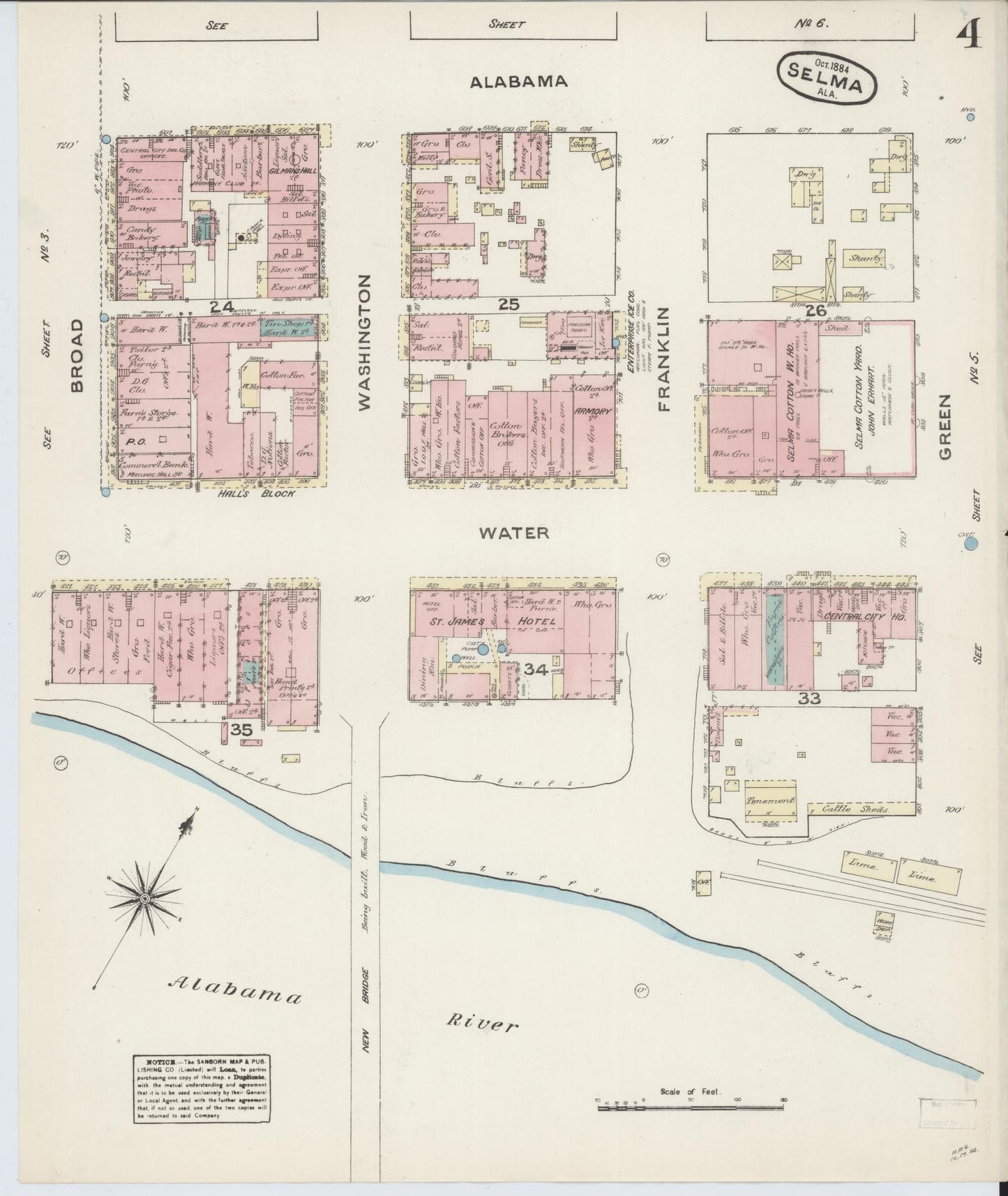 Sanborn Fire Insurance Map from Selma, Dallas County, Alabama (1884), Sheet #0004 - Historic Sanborn Fire Insurance Map Print, vintage old map wall art, antique decor, genealogy gift, Alabama Alabama map