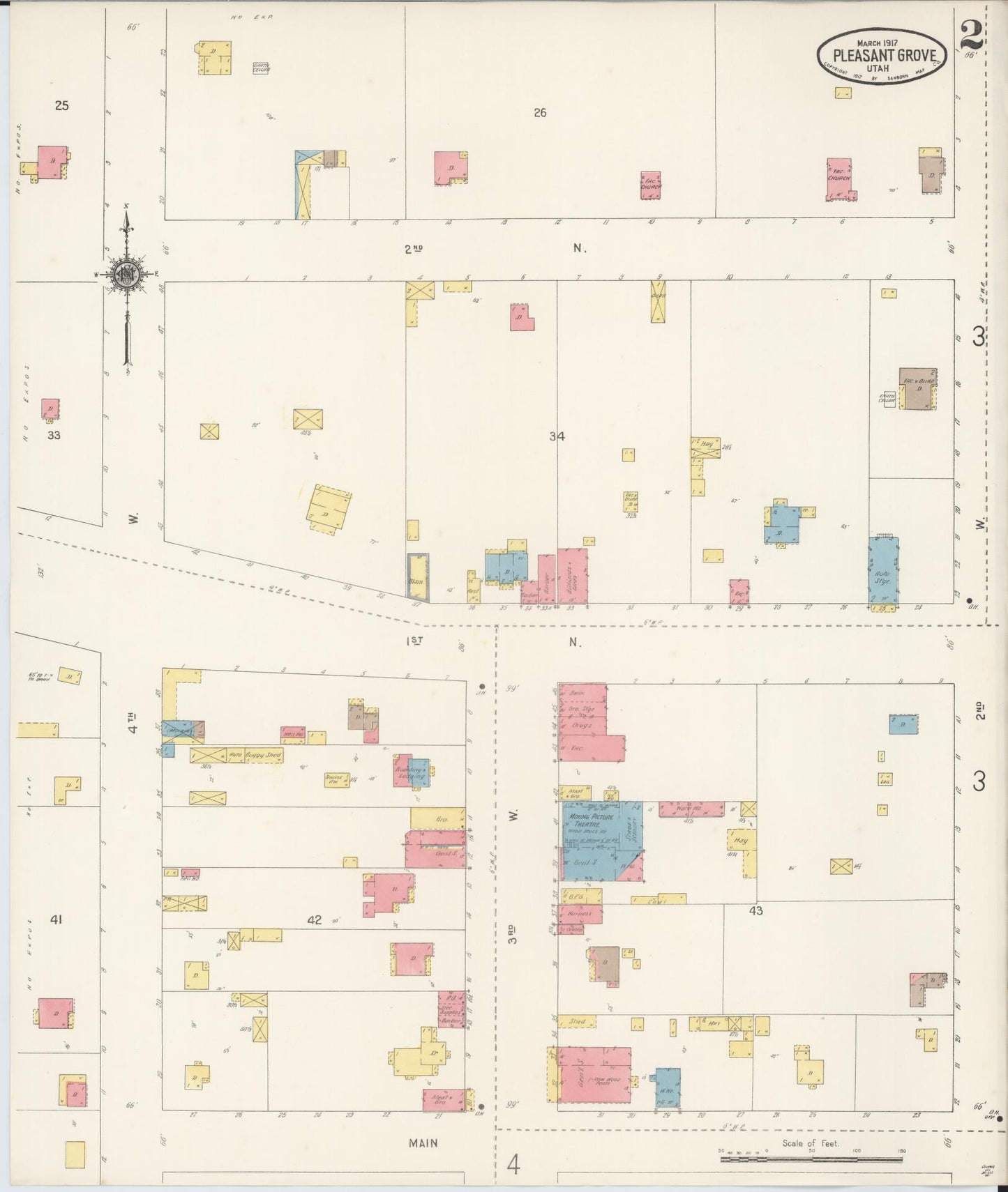 Sanborn Fire Insurance Map from Pleasant Grove, Utah County, Utah (1917), Sheet #0002 - Historic Sanborn Fire Insurance Map Print, vintage old map wall art, antique decor, genealogy gift, Pleasant Grove Utah map