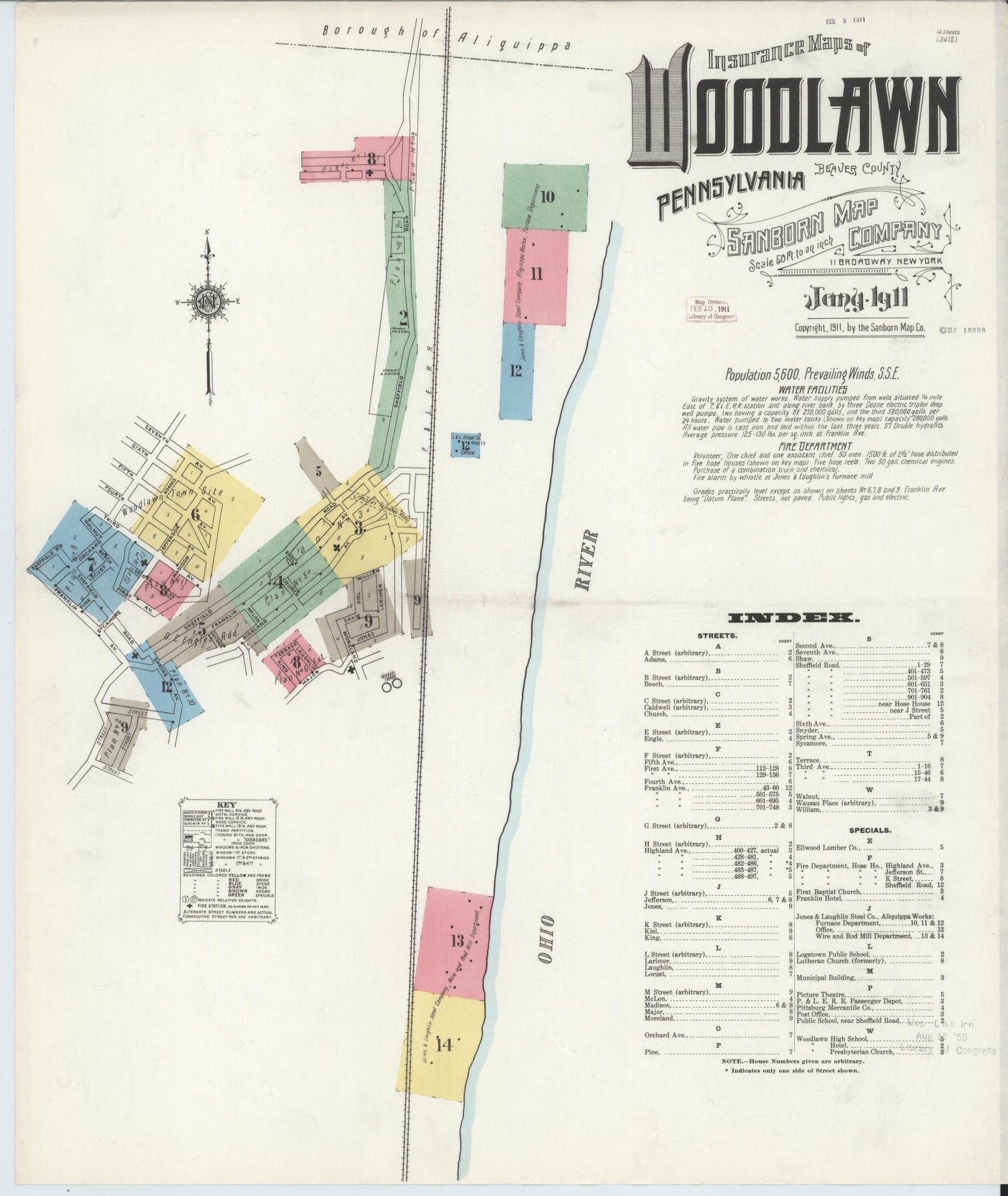 Sanborn Fire Insurance Map from Woodlawn, Beaver County, Pennsylvania. (1911) – Historic Sanborn Fire Insurance Map Print
