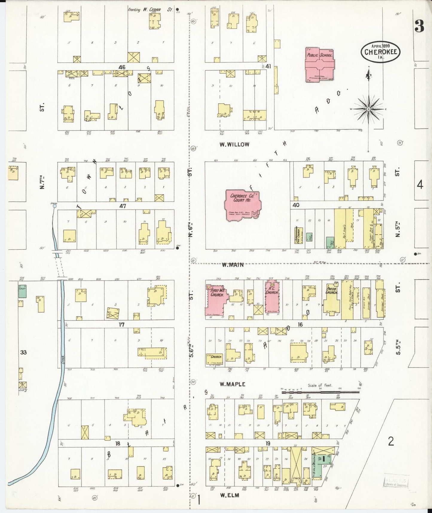 Sanborn Fire Insurance Map from Cherokee, Cherokee County, Iowa (1899), Sheet #0003 - Historic Sanborn Fire Insurance Map Print, vintage old map wall art
