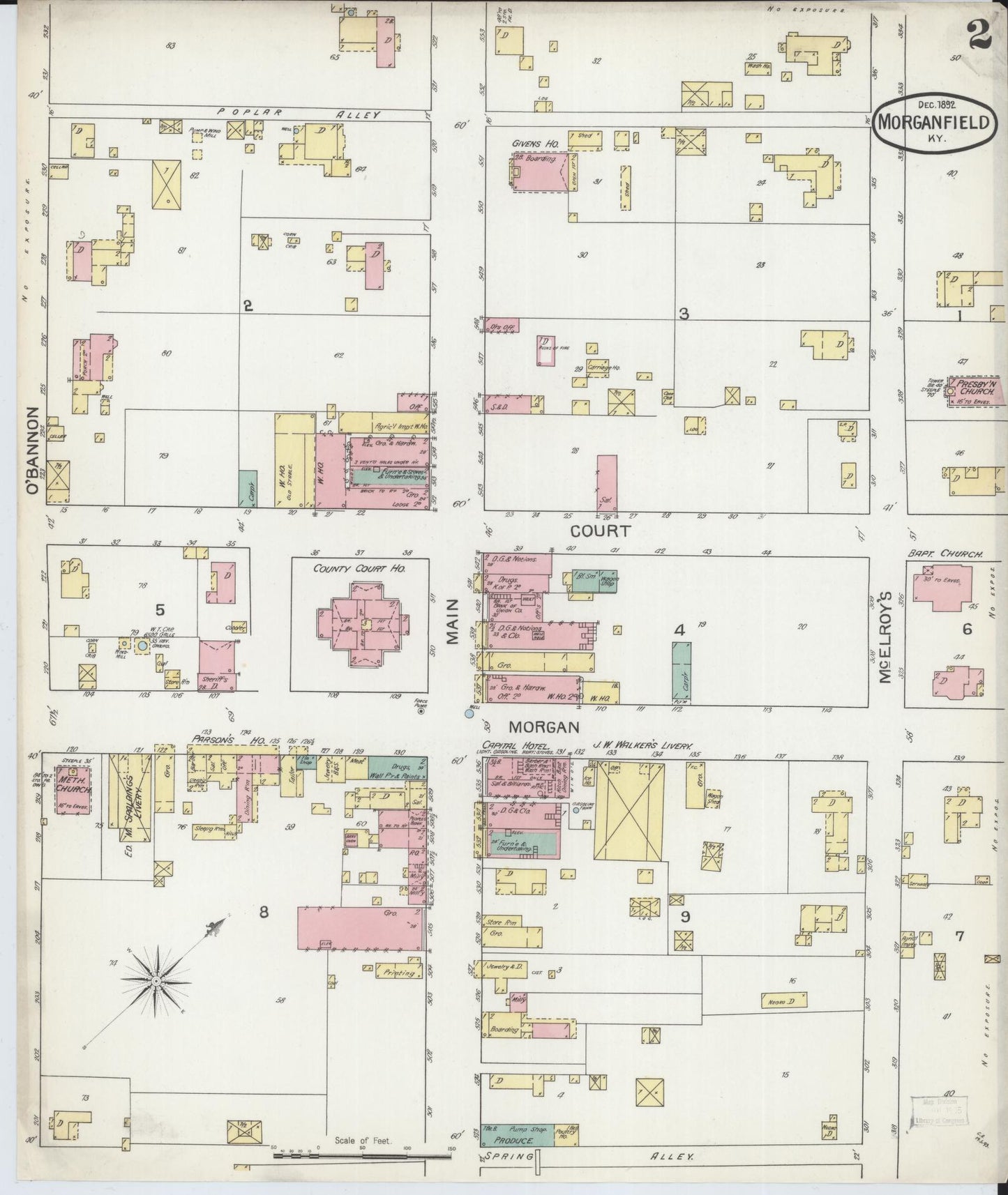 Sanborn Fire Insurance Map from Morganfield, Union County, Kentucky (1892), Sheet #0002 - Historic Sanborn Fire Insurance Map Print, vintage old map wall art, antique decor, genealogy gift, Kentucky Kentucky map