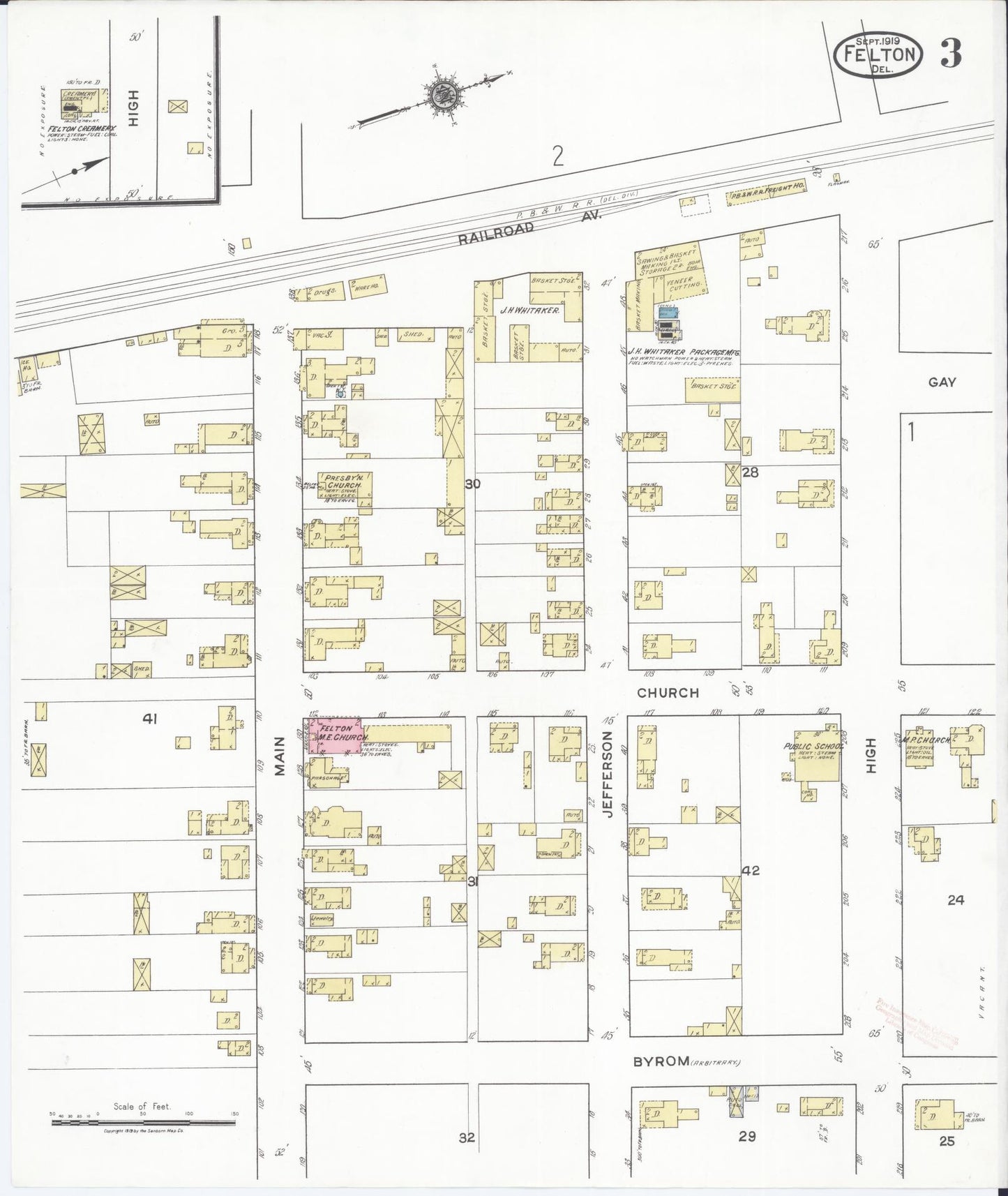 Sanborn Fire Insurance Map from Felton, Kent County, Delaware (1919), Sheet #0003 - Complete Map Set gallery image, historic Sanborn map, vintage wall art, Delaware Delaware